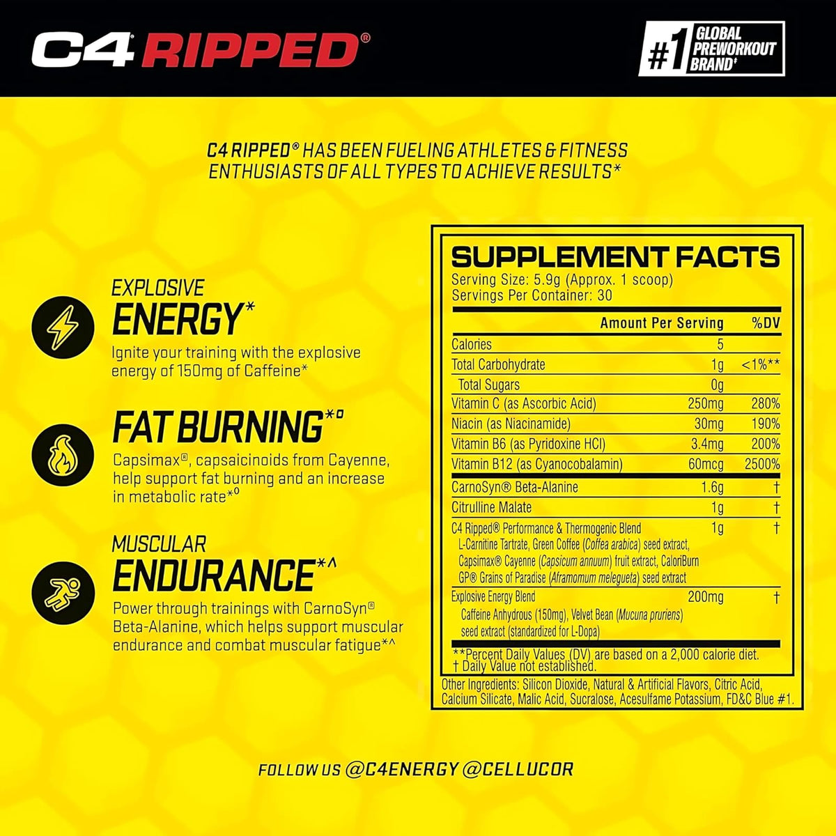 Cellucor C4 Ripped pré-entraînement punch tropical, 30 doses