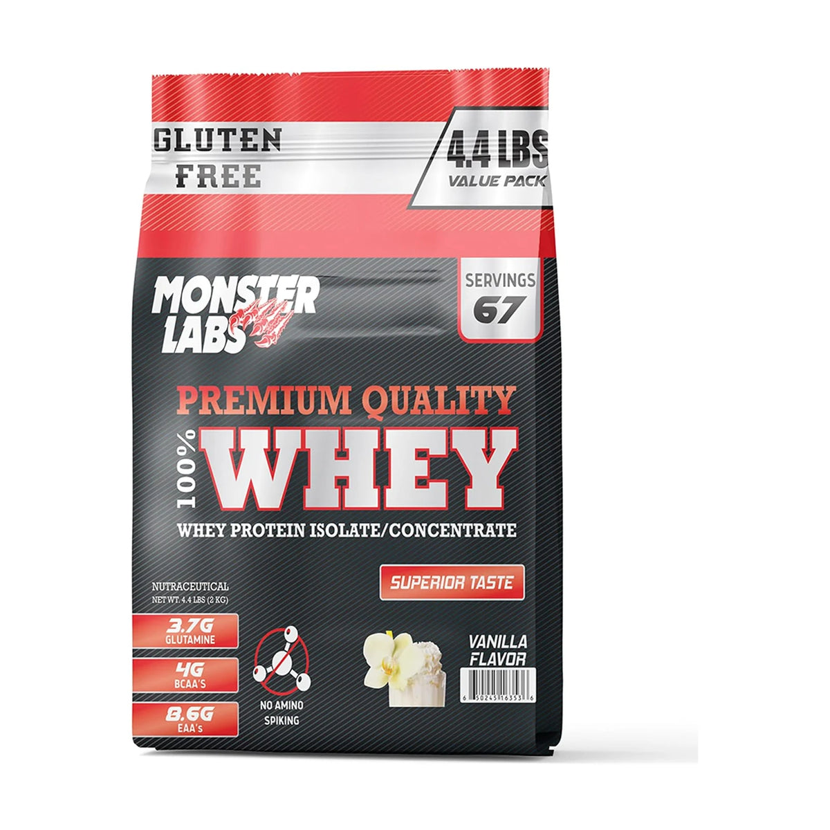Monster Labs 100% Whey – 4,4 lb (2 kg), Vanille, photo du produit seul sur fond blanc