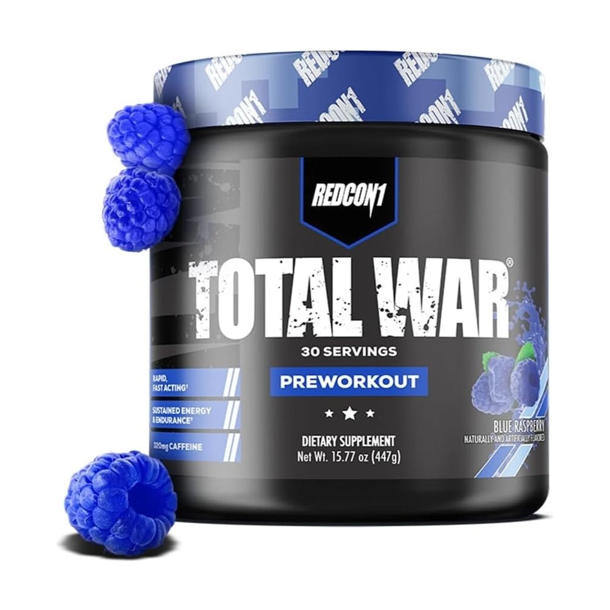 Redcon1 Total War pré-workout 30 doses – Framboise bleue, photo du produit seul sur fond blanc