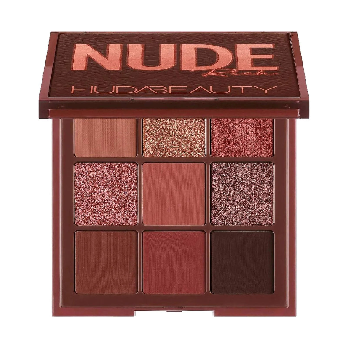 Palette Huda Beauty Nude Obsessions, teinte Rich, sur fond blanc