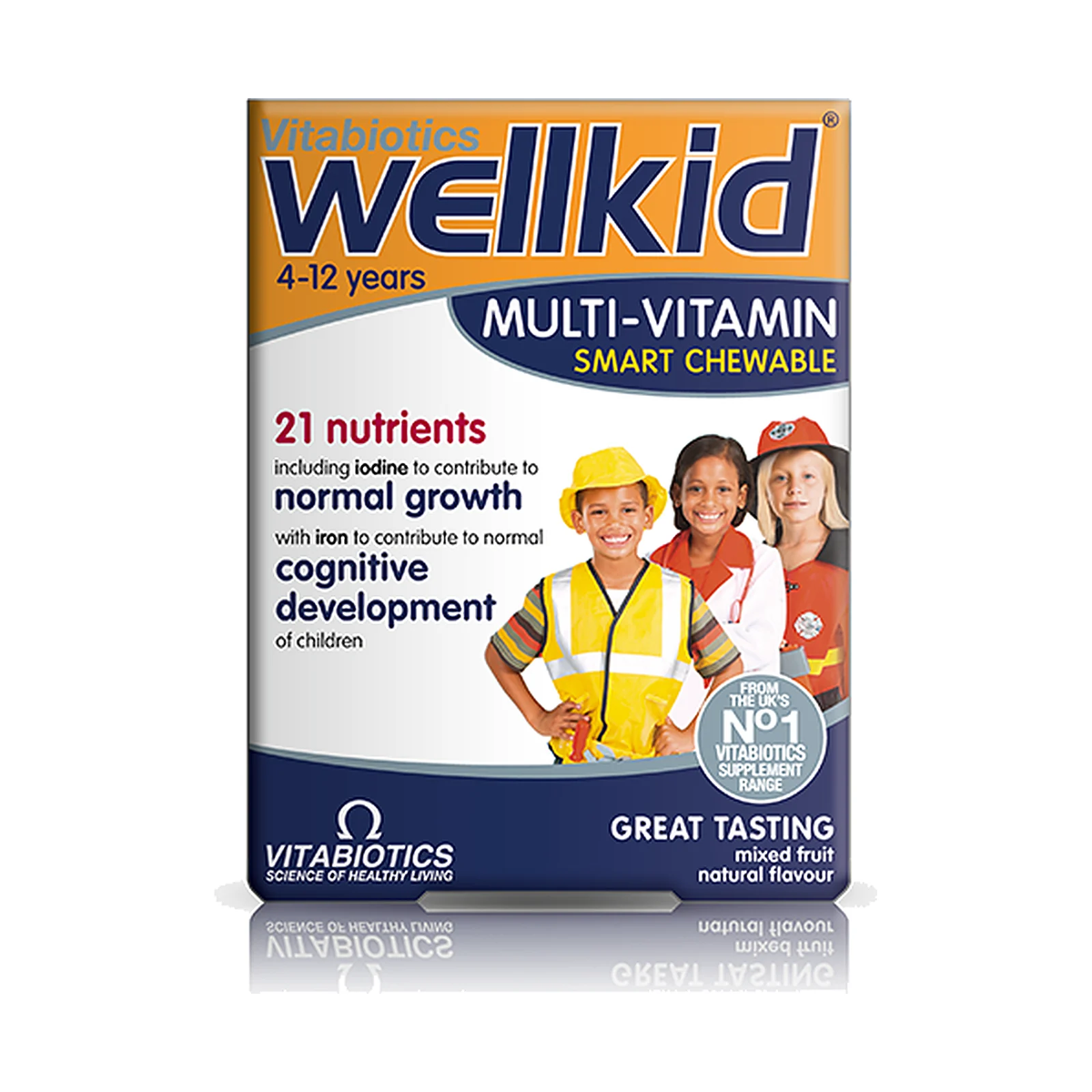 Boîte de multivitamines à croquer Vitabiotics Wellkid Smart pour enfants de 4 à 12 ans, photo