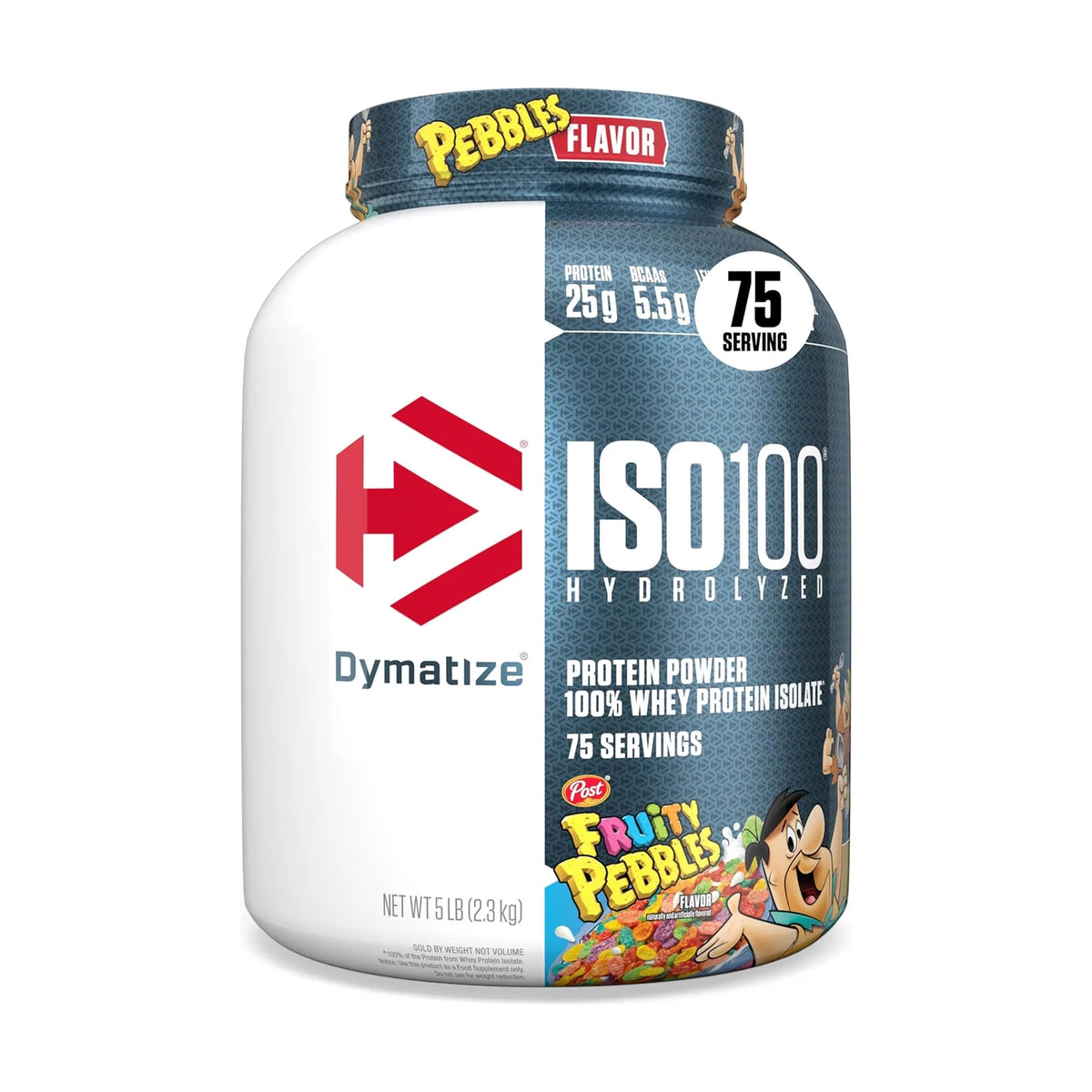Dymatize ISO100 isolat de whey hydrolysé – 5 lb (2,27 kg), Fruity Pebbles, photo du produit seul sur fond blanc