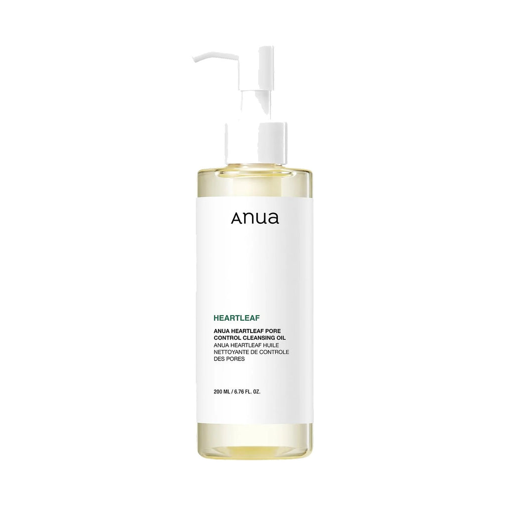 Anua Heartleaf Pore Control Cleansing Oil 200 ml, flacon d'huile démaquillante, vu de face sur fond neutre