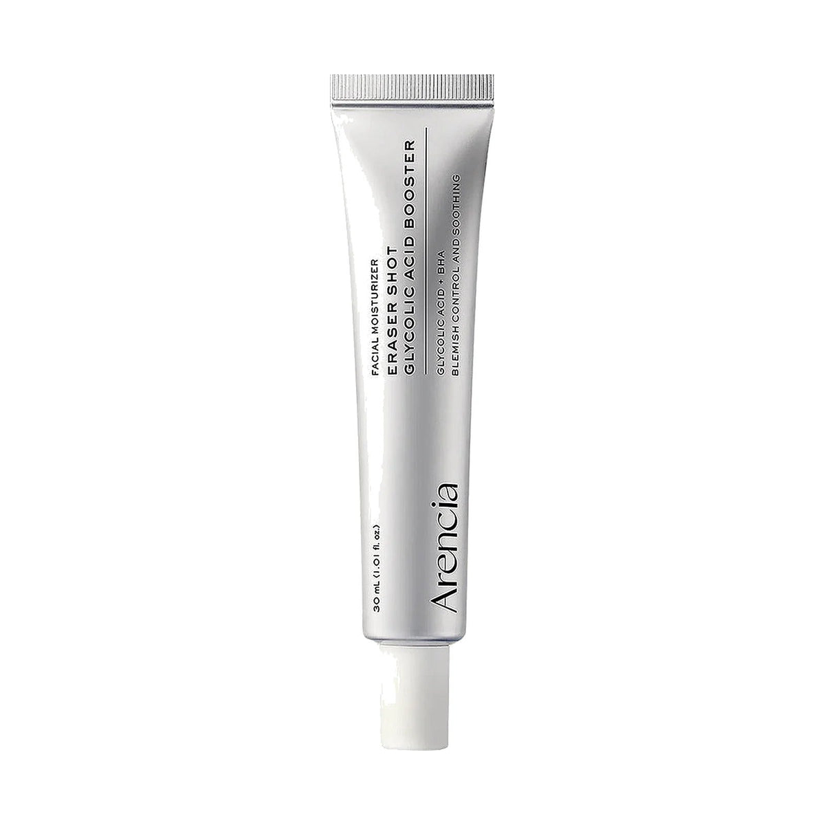 Booster Arencia Eraser Shot Glycolic Acid Booster 30 ml, tube seul sur fond blanc
