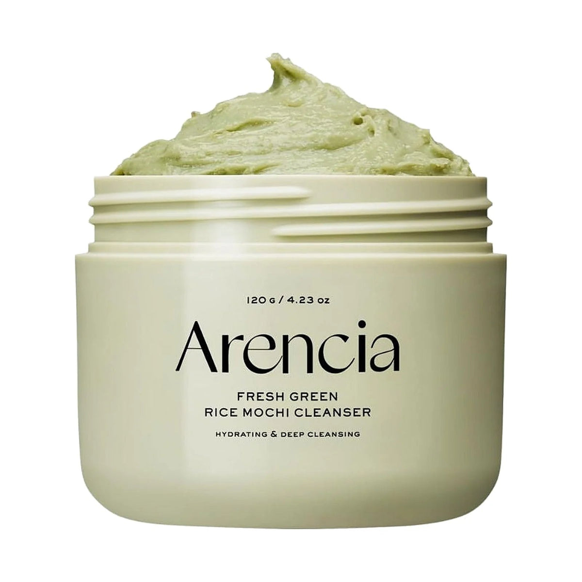 Nettoyant Arencia Fresh Green Rice Mochi Cleanser 120 g, pot ouvert seul sur fond blanc