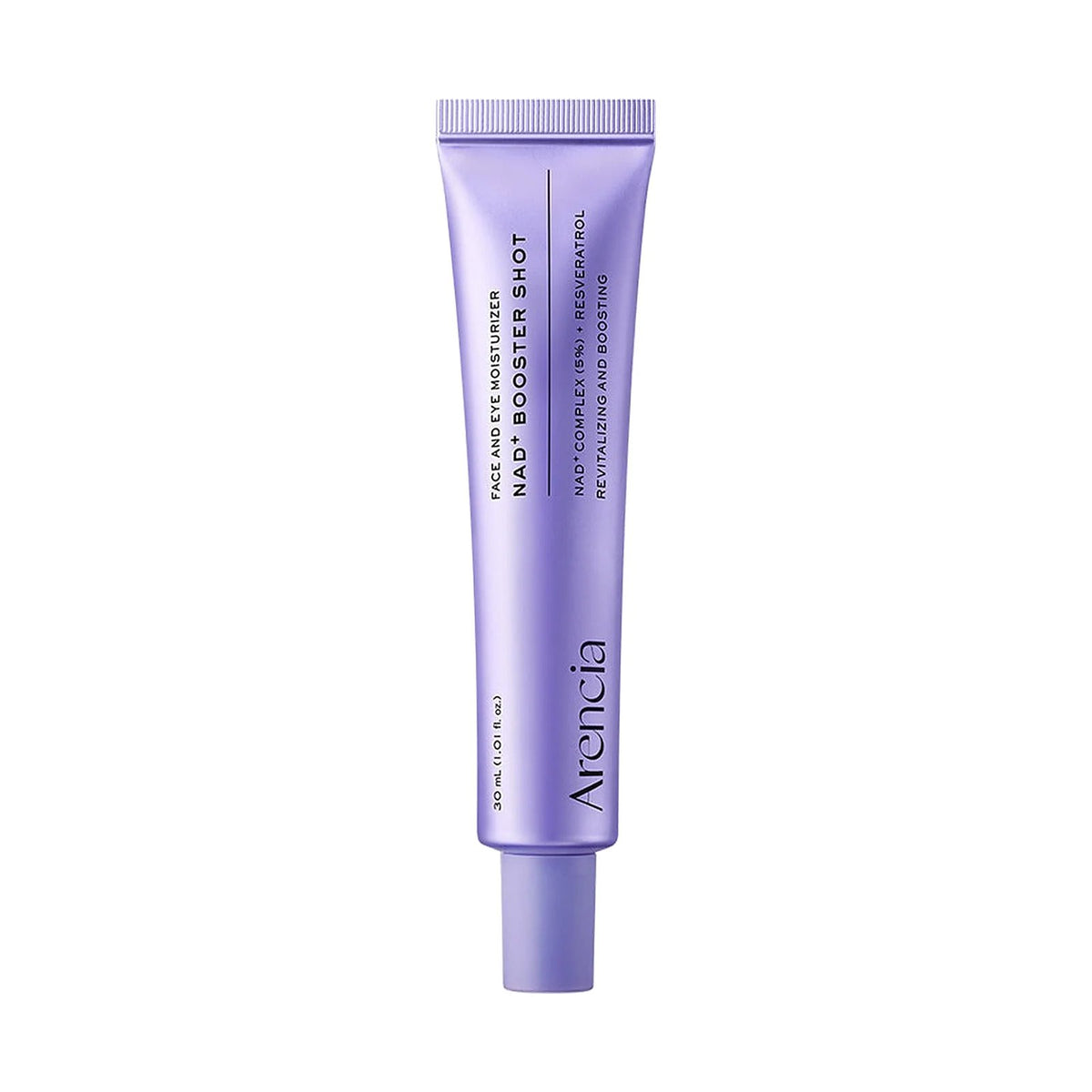 Sérum Arencia NAD+ Booster Shot 30 ml, tube seul sur fond blanc