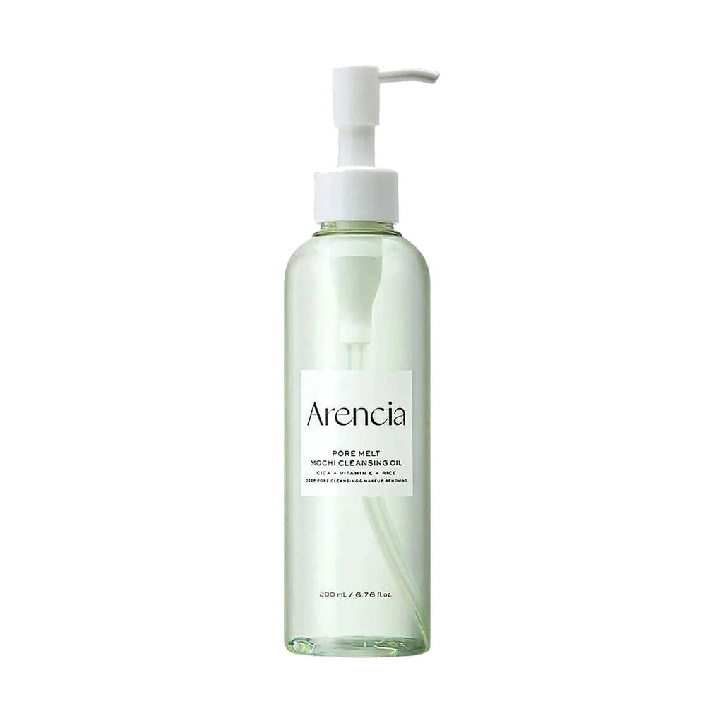 Huile démaquillante Arencia Pore Melt Mochi Cleansing Oil 200 ml, flacon pompe seul sur fond blanc