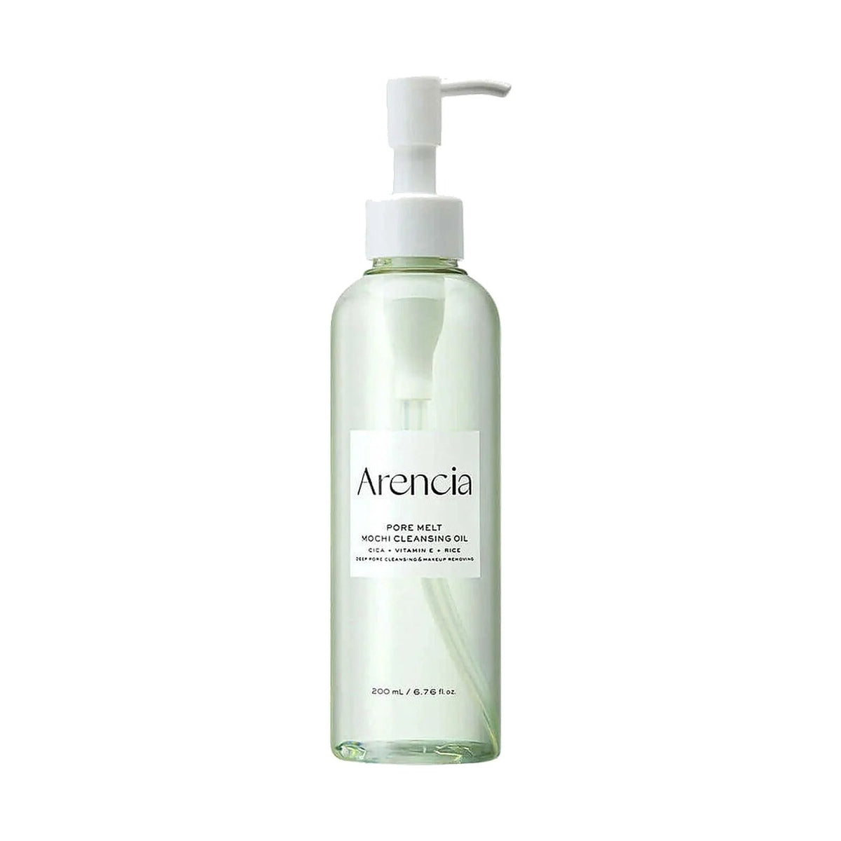 Huile démaquillante Arencia Pore Melt Mochi Cleansing Oil 200 ml, flacon pompe seul sur fond blanc