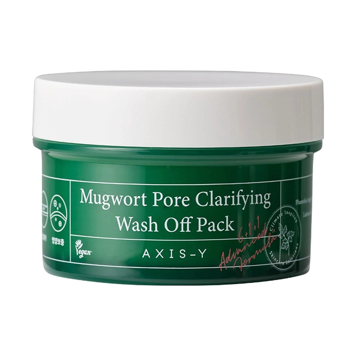 Masque AXIS-Y Mugwort Pore Clarifying Wash Off Pack 100 ml, pot seul sur fond blanc