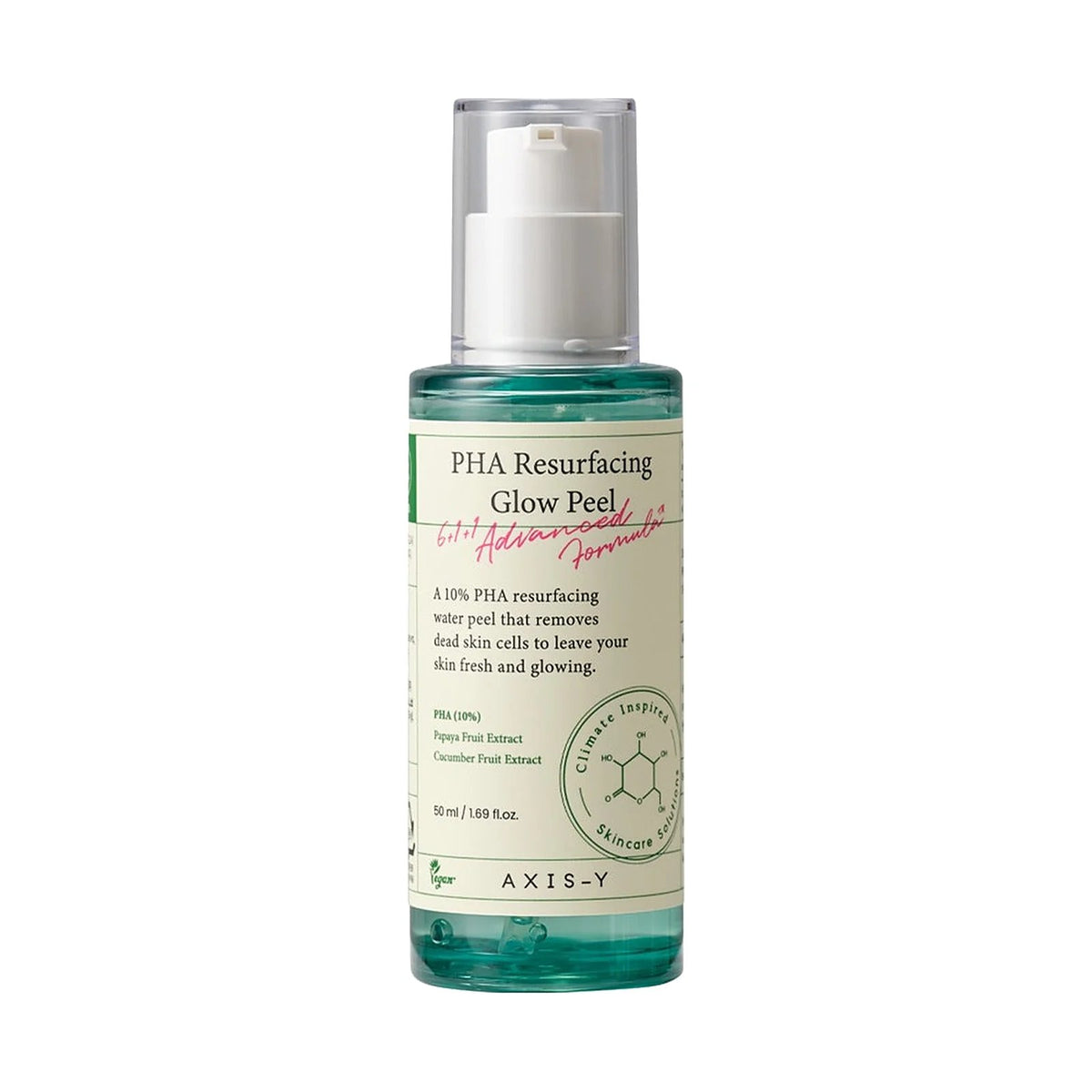 Exfoliant AXIS-Y PHA Resurfacing Glow Peel 50 ml, flacon pompe seul sur fond blanc