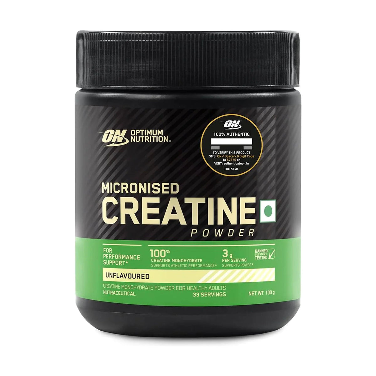Optimum Nutrition Micronized Creatine – 100 g, photo du produit seul sur fond blanc