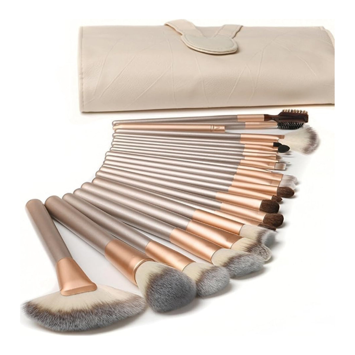 Set de 18 pinceaux de maquillage avec trousse, photo du produit seul sur fond blanc