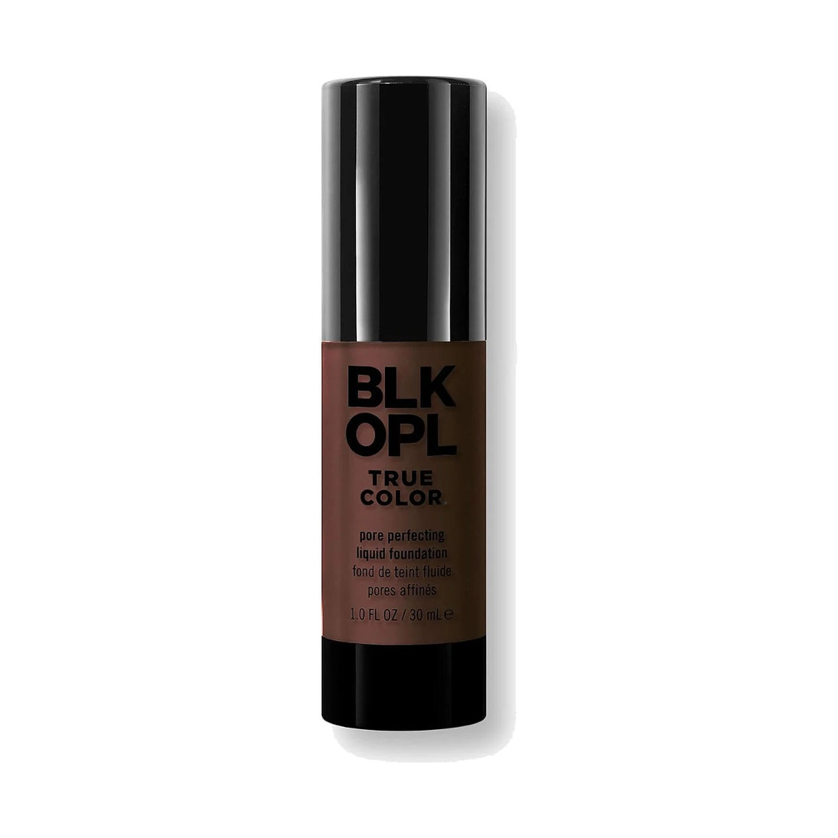 Fond de teint Black Opal True Color Pore Perfecting 30 ml, teinte 12 Ebony Brown, sur fond blanc