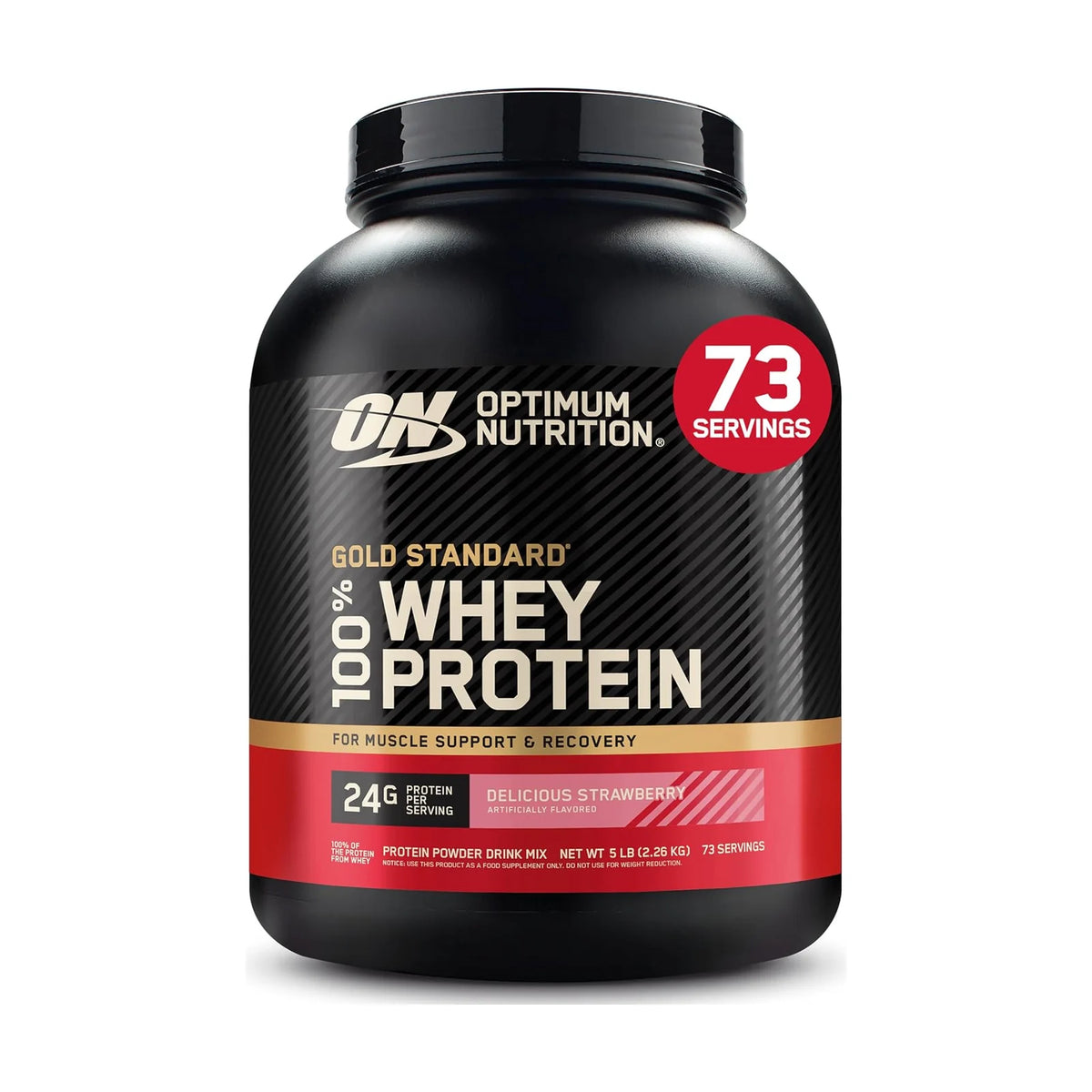Optimum Nutrition Gold Standard 100% Whey – 5 lb (2,27 kg), Fraise, photo du produit seul sur fond blanc