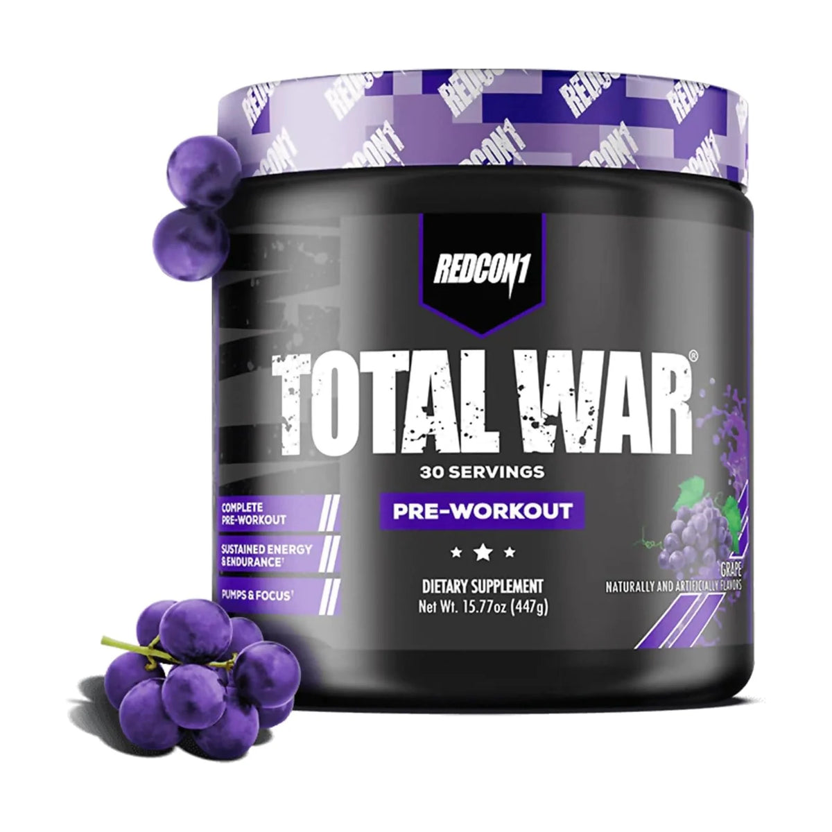 Redcon1 Total War pré-workout 30 doses – Raisin, photo du produit seul sur fond blanc