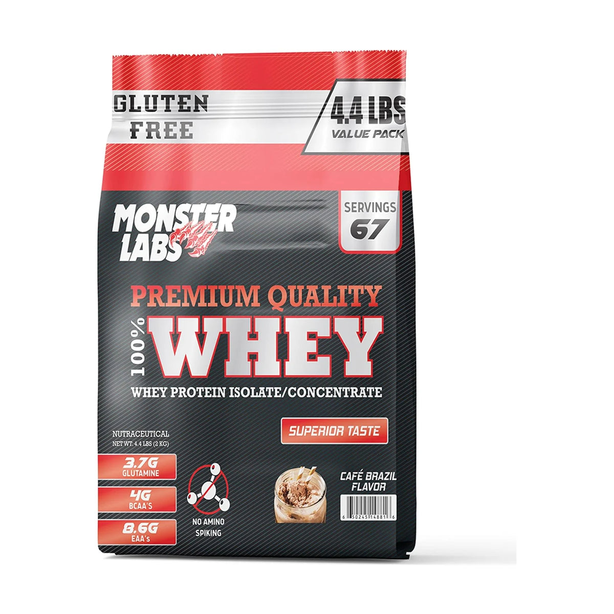Monster Labs 100% Whey – 4,4 lb (2 kg), Café brésilien, photo du produit seul sur fond blanc