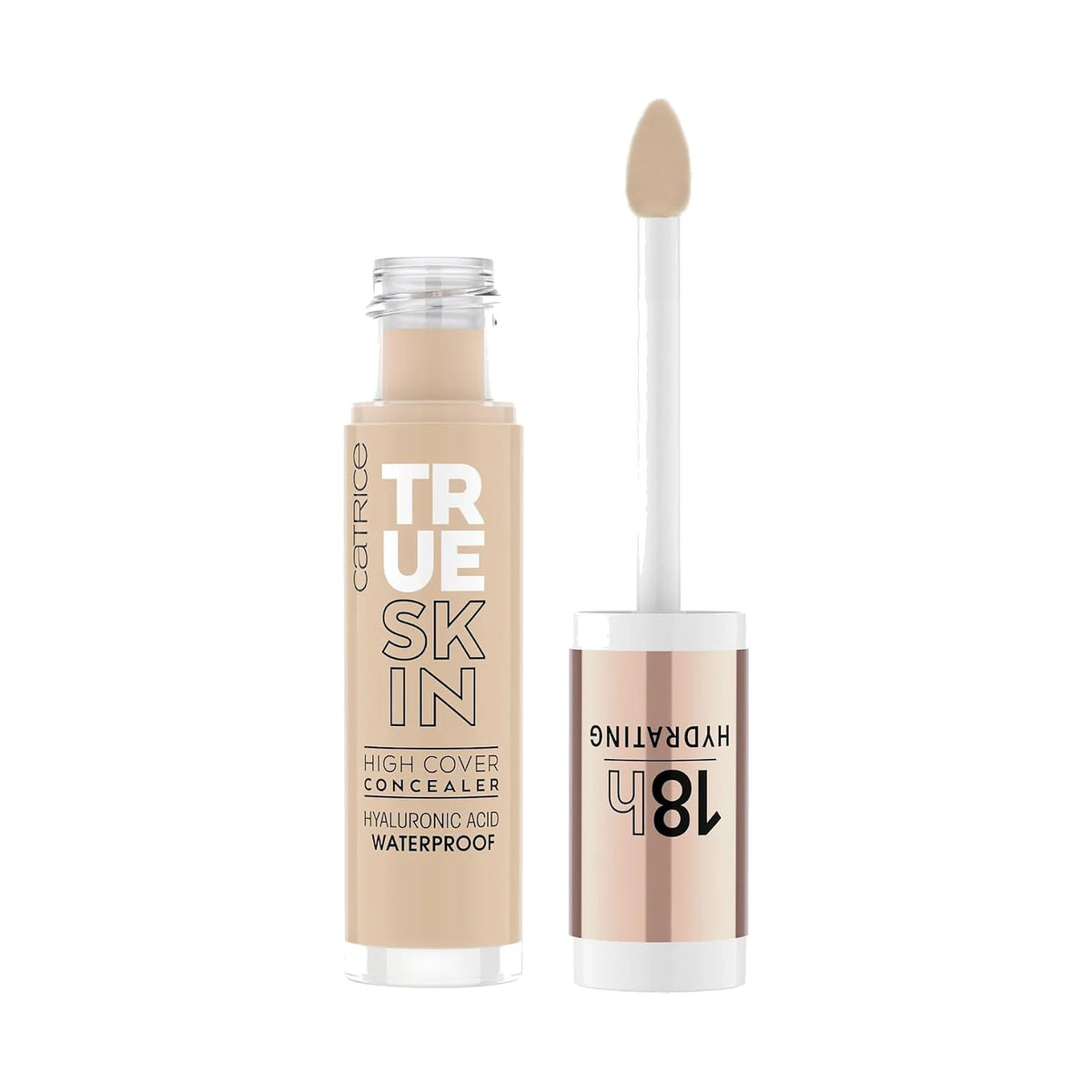 Anticernes Catrice True Skin High Cover 4,5 ml, teinte Warm Beige, sur fond blanc