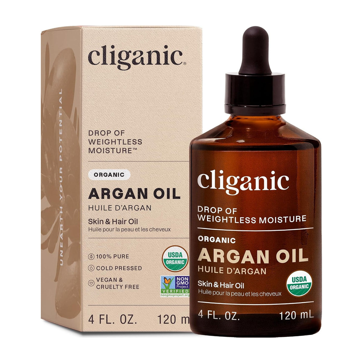 Cliganic Huile d'argan bio pure 120 ml
