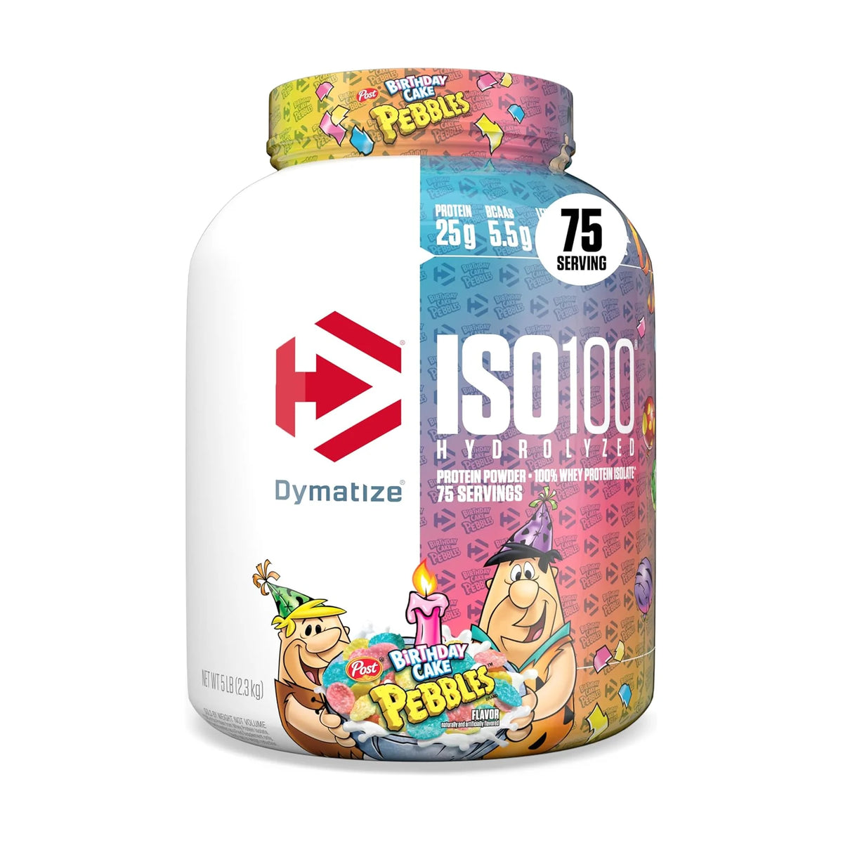 Dymatize ISO100 isolat de whey hydrolysé – 5 lb (2,27 kg), Birthday cake, photo du produit seul sur fond blanc