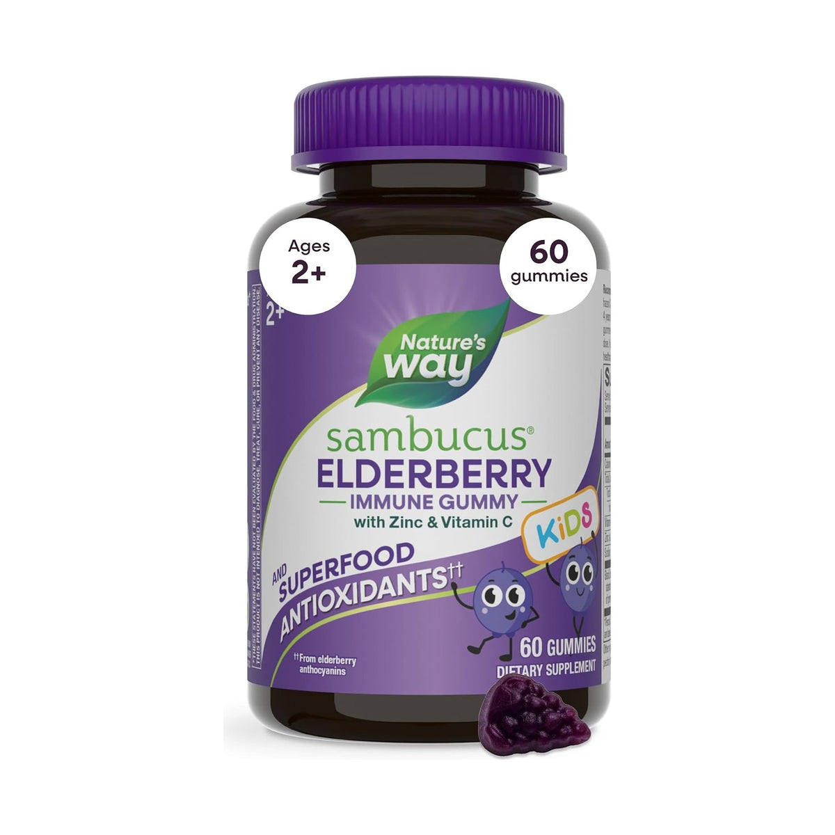 Nature's Way Sambucus gommes au sureau enfants avec zinc, vitamines C et D3, 60 gommes