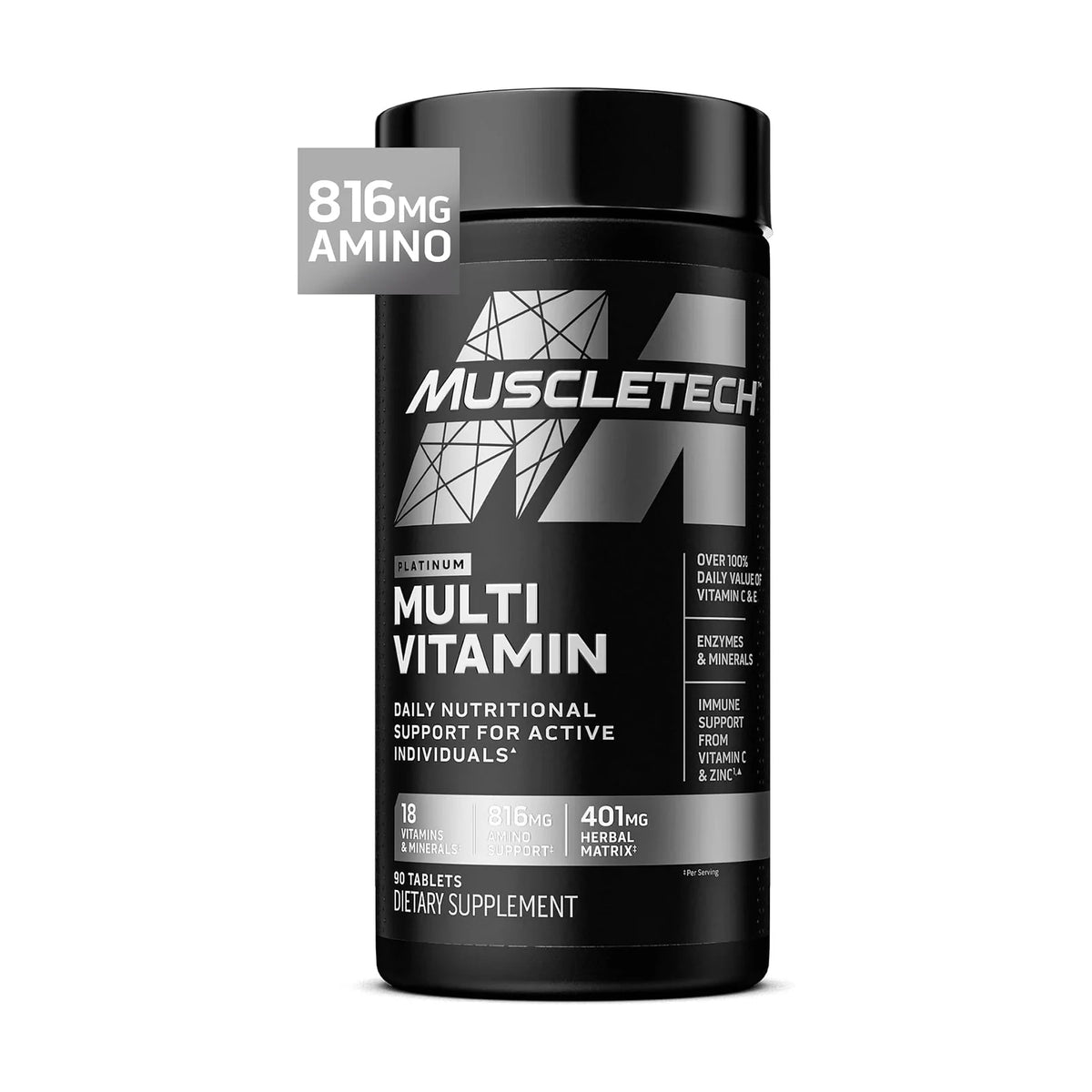 MuscleTech Platinum Multivitamin, 90 comprimés, photo du produit seul sur fond blanc