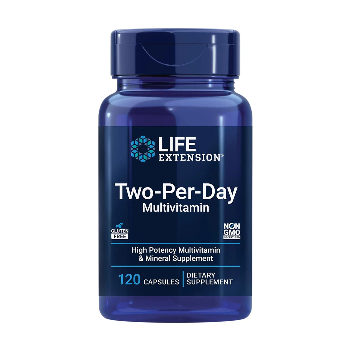 Life Extension Two-Per-Day multivitamines, 120 gélules, photo du produit seul sur fond blanc