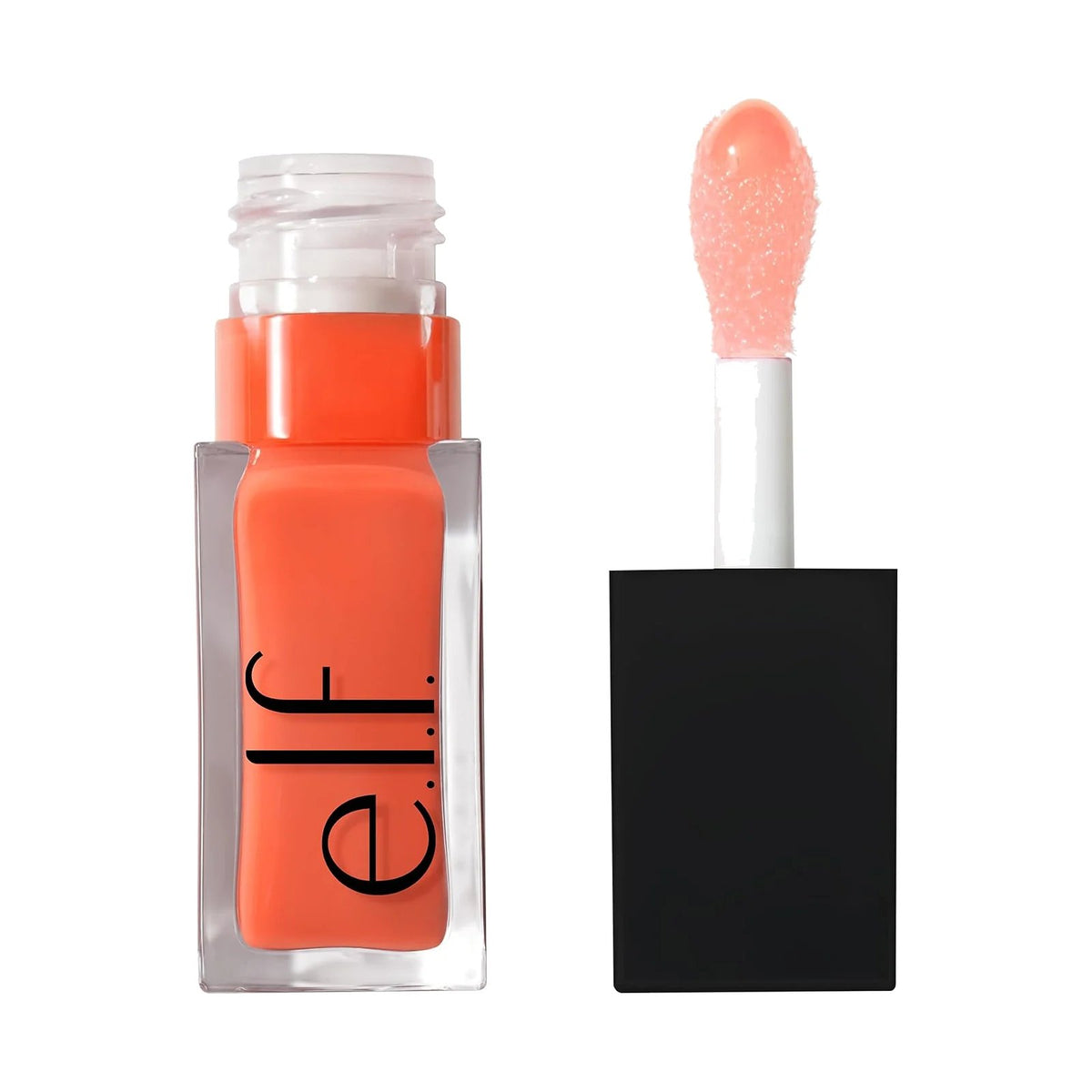 Huile à lèvres e.l.f. Glow Reviver Lip Oil, teinte Coral Fixation, sur fond blanc