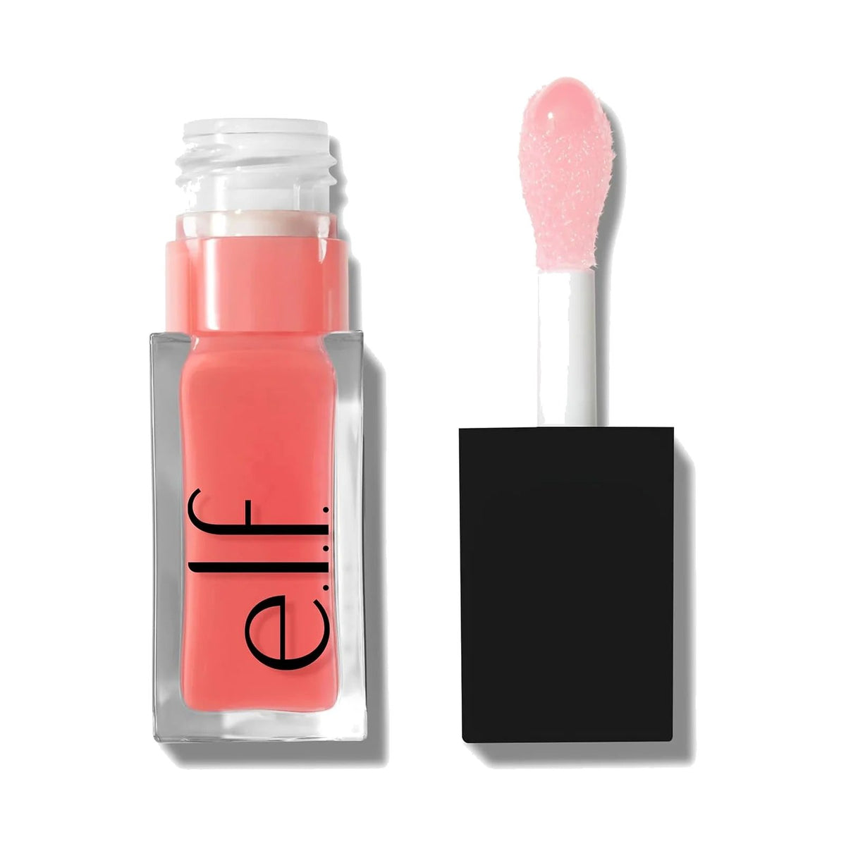 Huile à lèvres e.l.f. Glow Reviver Lip Oil, teinte Pink Quartz, sur fond blanc