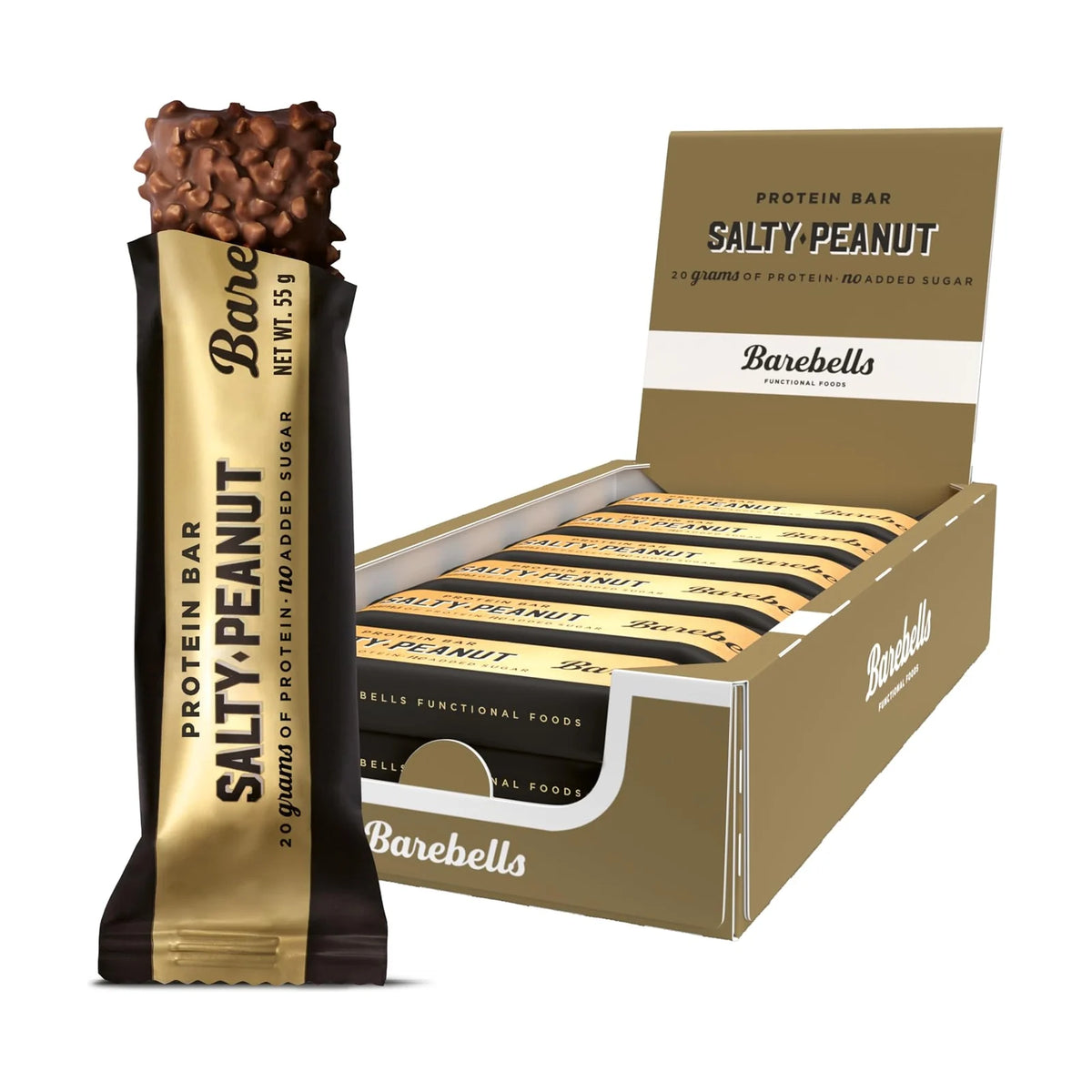 Barebells Protein Bar, boîte de 12 – Salty Peanut, photo du produit seul sur fond blanc