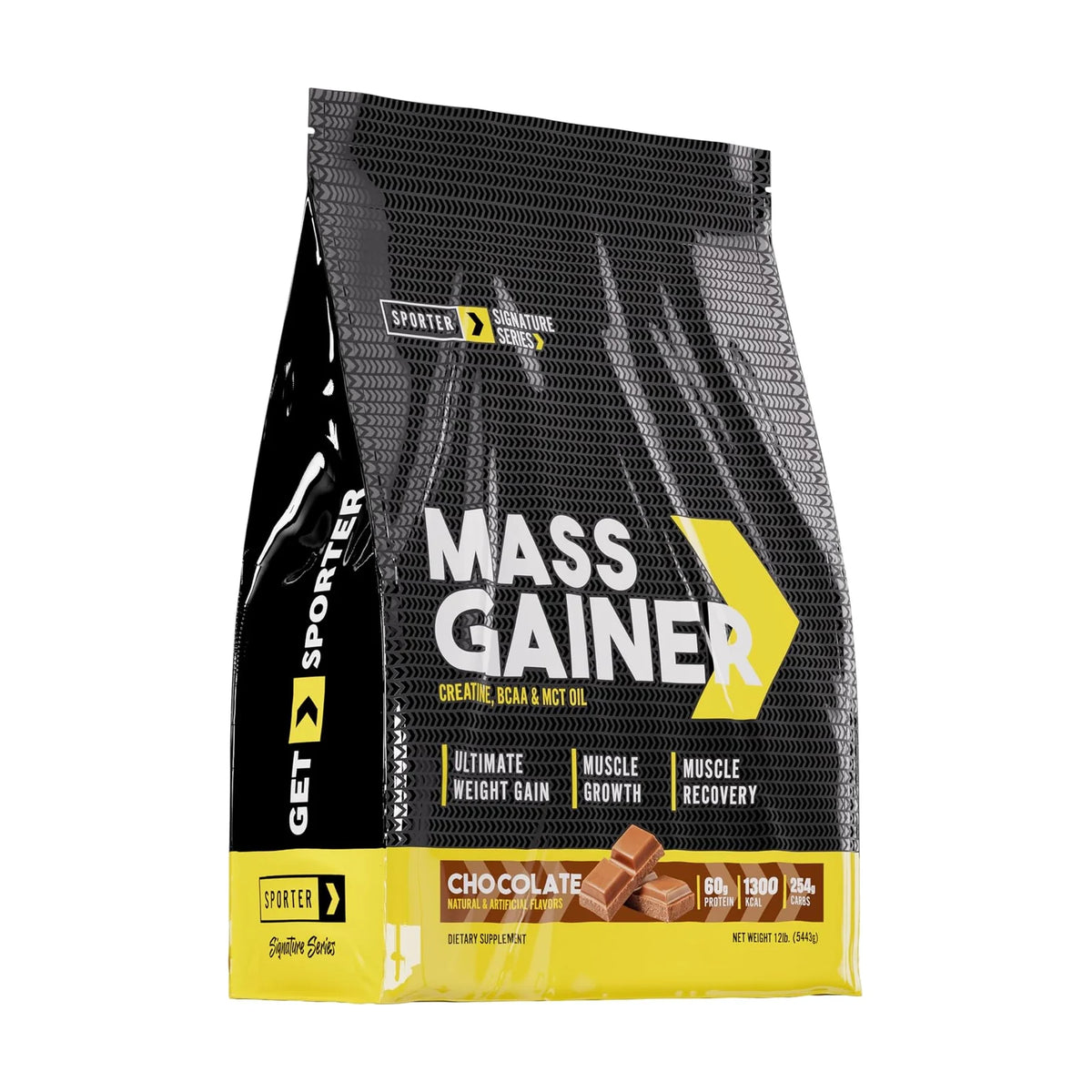 Sporter Mass Gainer créatine, BCAA et MCT – 12 lb (5,4 kg), Chocolat, photo du produit seul sur fond blanc