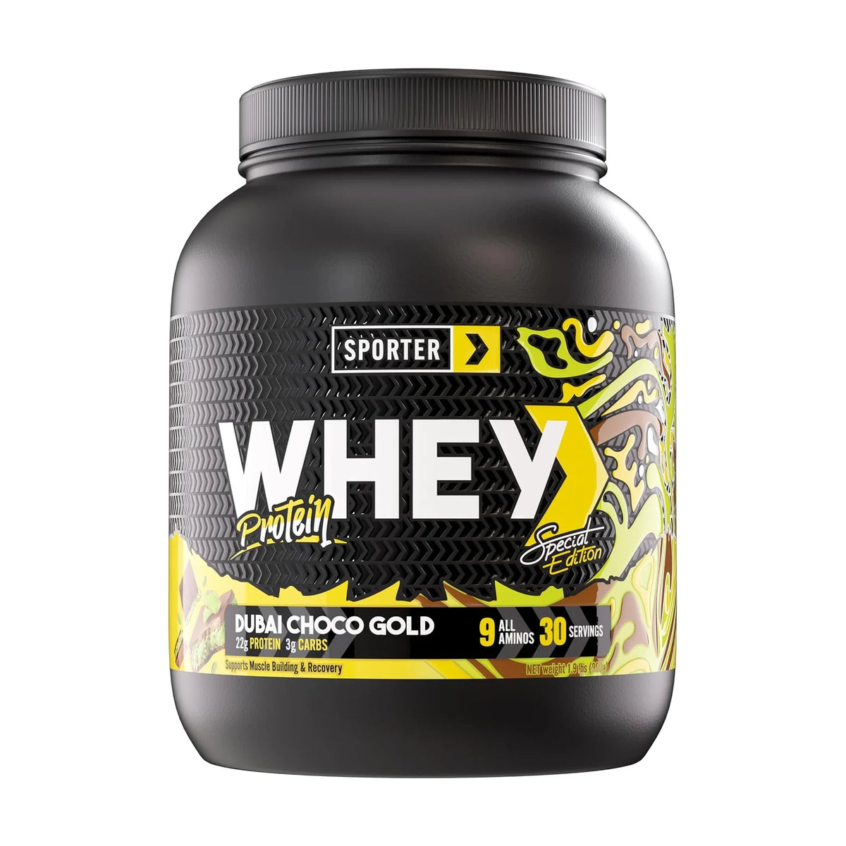Sporter Whey Protein 1,9 lb – Dubai choco gold, photo du produit seul sur fond blanc