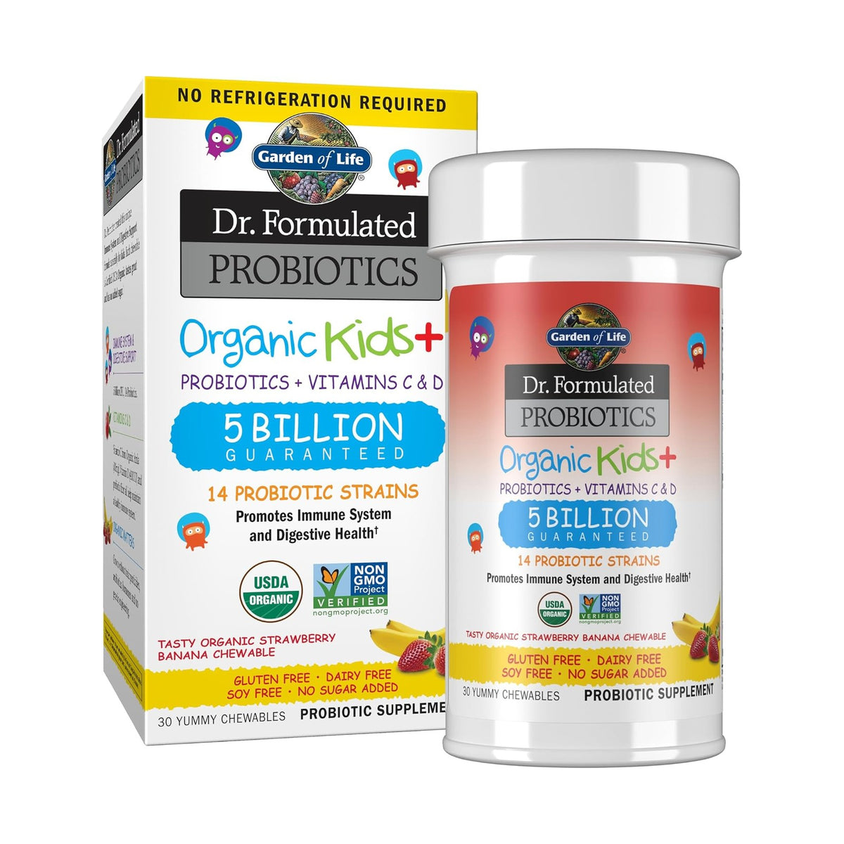 Garden of Life Dr. Formulated Kids+ probiotiques à croquer, fraise-banane, 30 comprimés