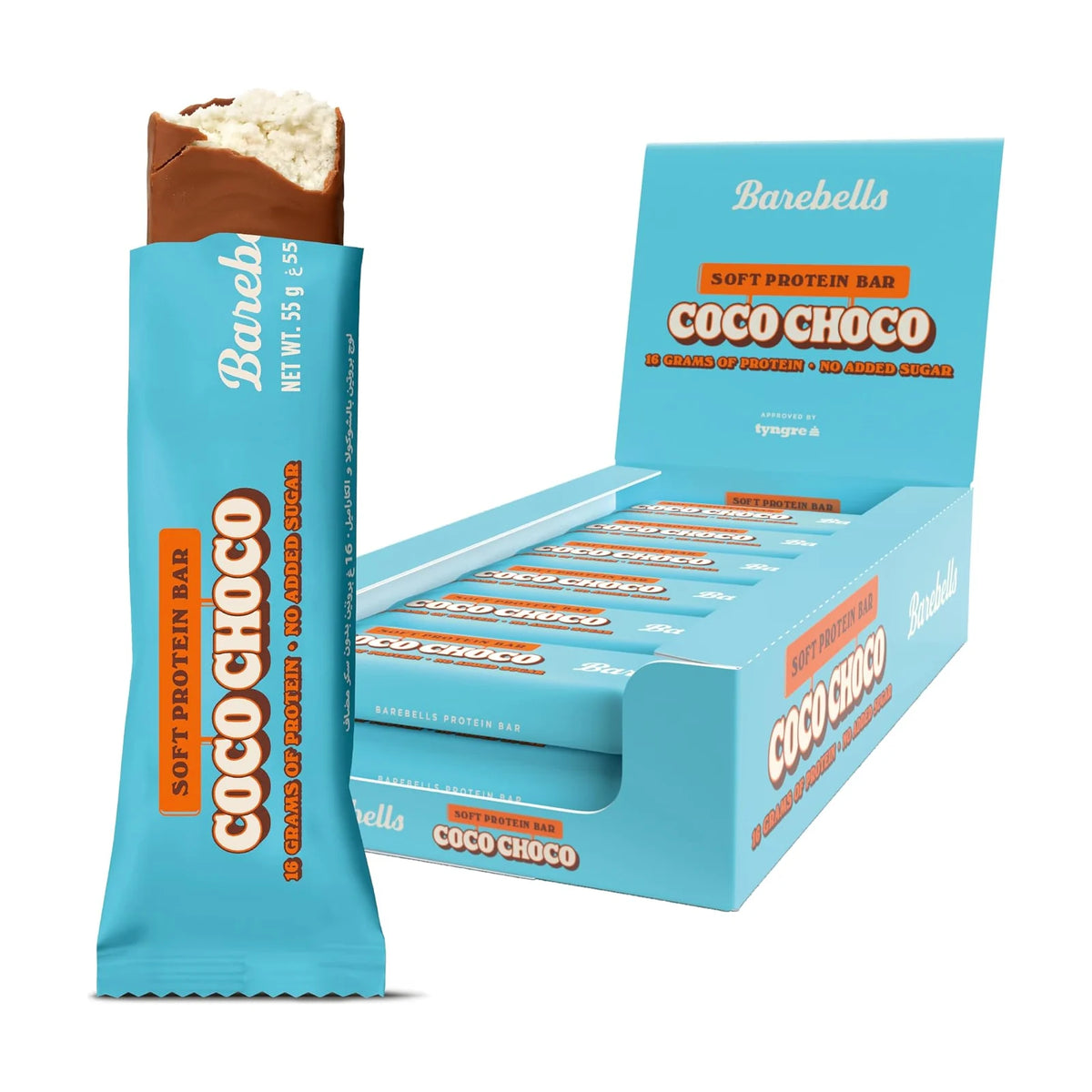 Barebells Protein Bar, boîte de 12 – Coco Choco, photo du produit seul sur fond blanc