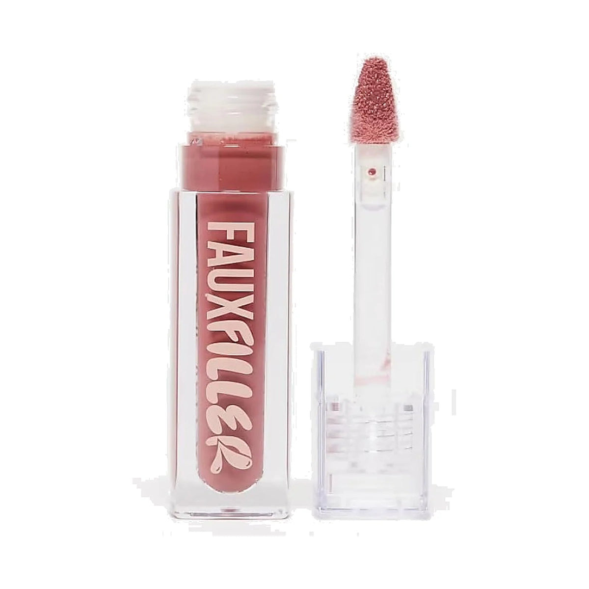 Gloss Huda Beauty Faux Filler 3,9 ml, teinte Bombshell, sur fond blanc