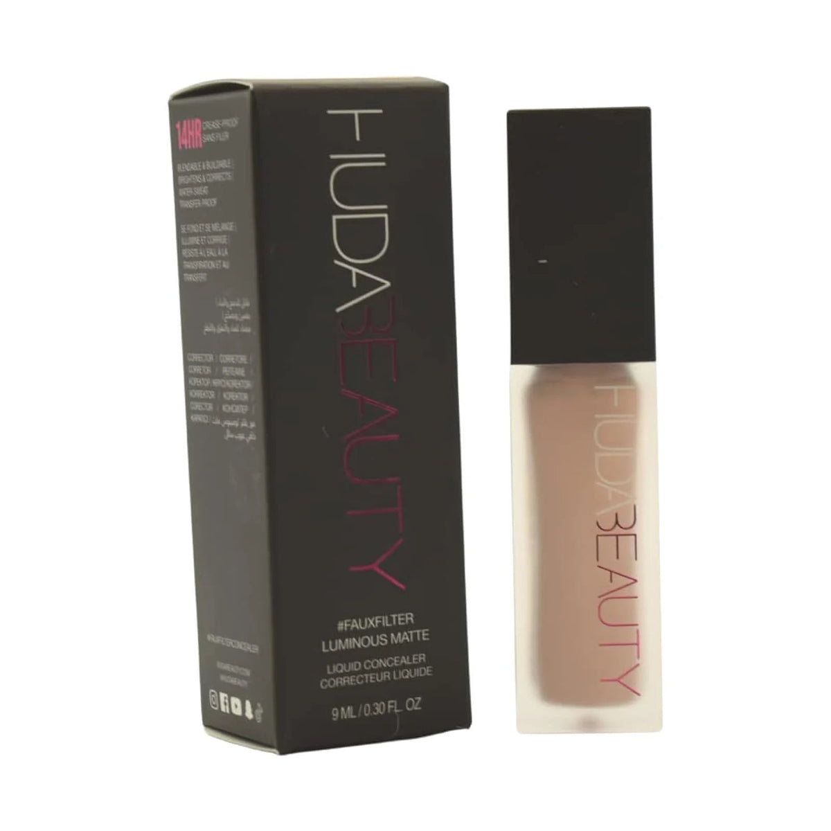 Anticernes Huda Beauty #FauxFilter Luminous Matte 9 ml, teinte 1.5B Yogurt Drops, sur fond blanc
