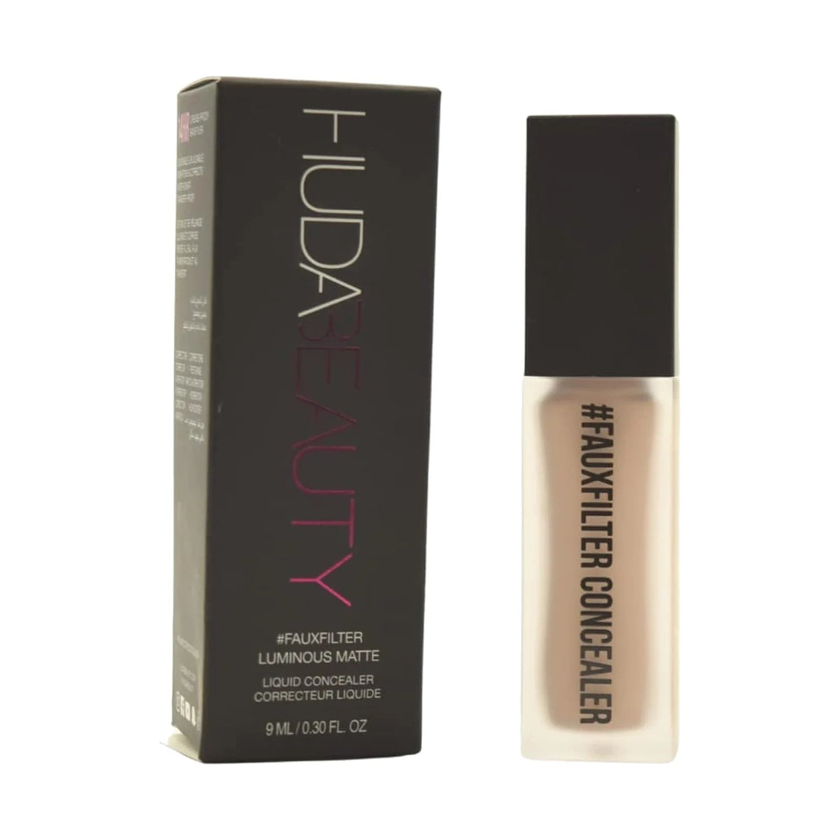 Anticernes Huda Beauty #FauxFilter Luminous Matte 9 ml, teinte 1.7B Honey, sur fond blanc