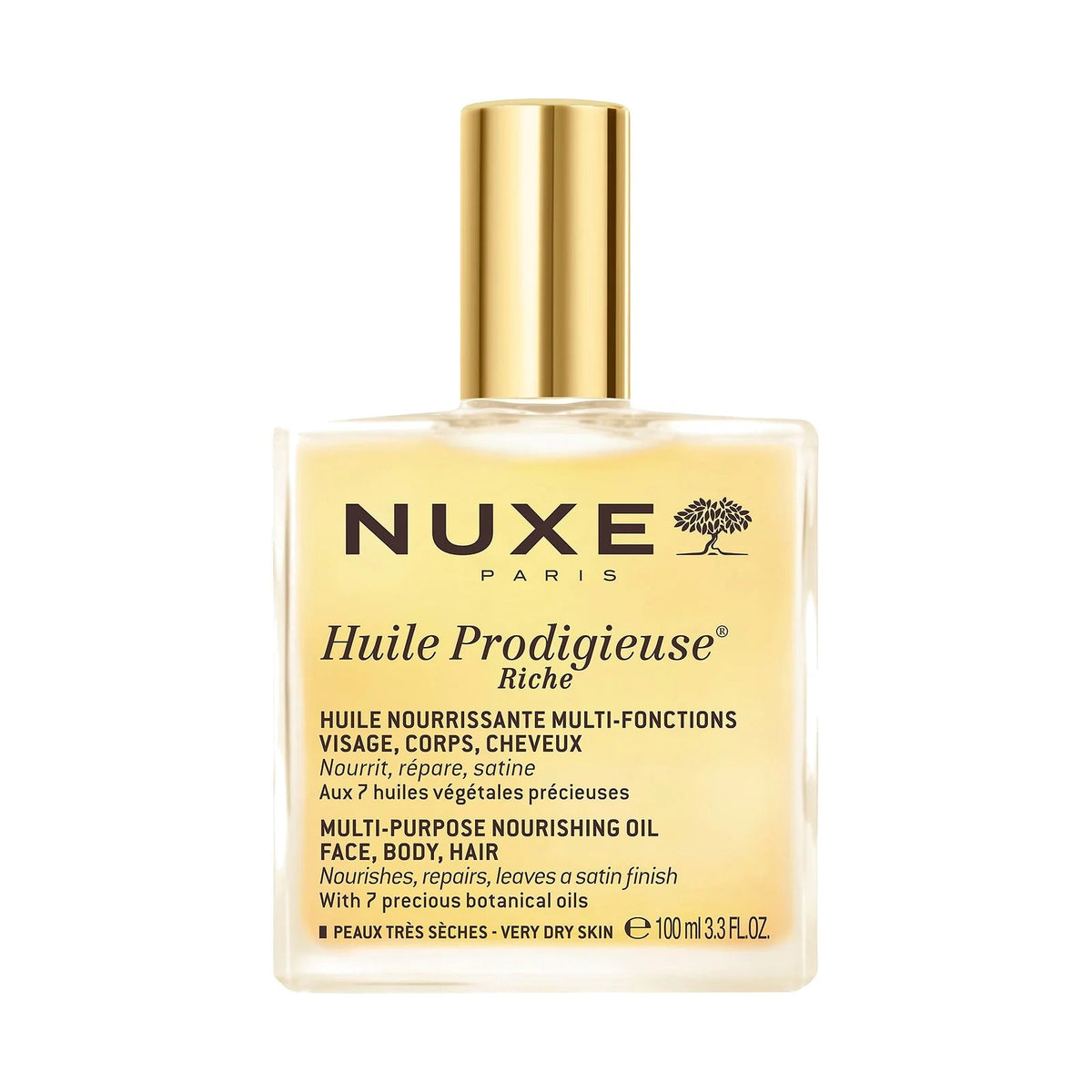 Flacon d'huile sèche Nuxe Huile Prodigieuse Riche de 100 ml pour visage, corps et cheveux, photo