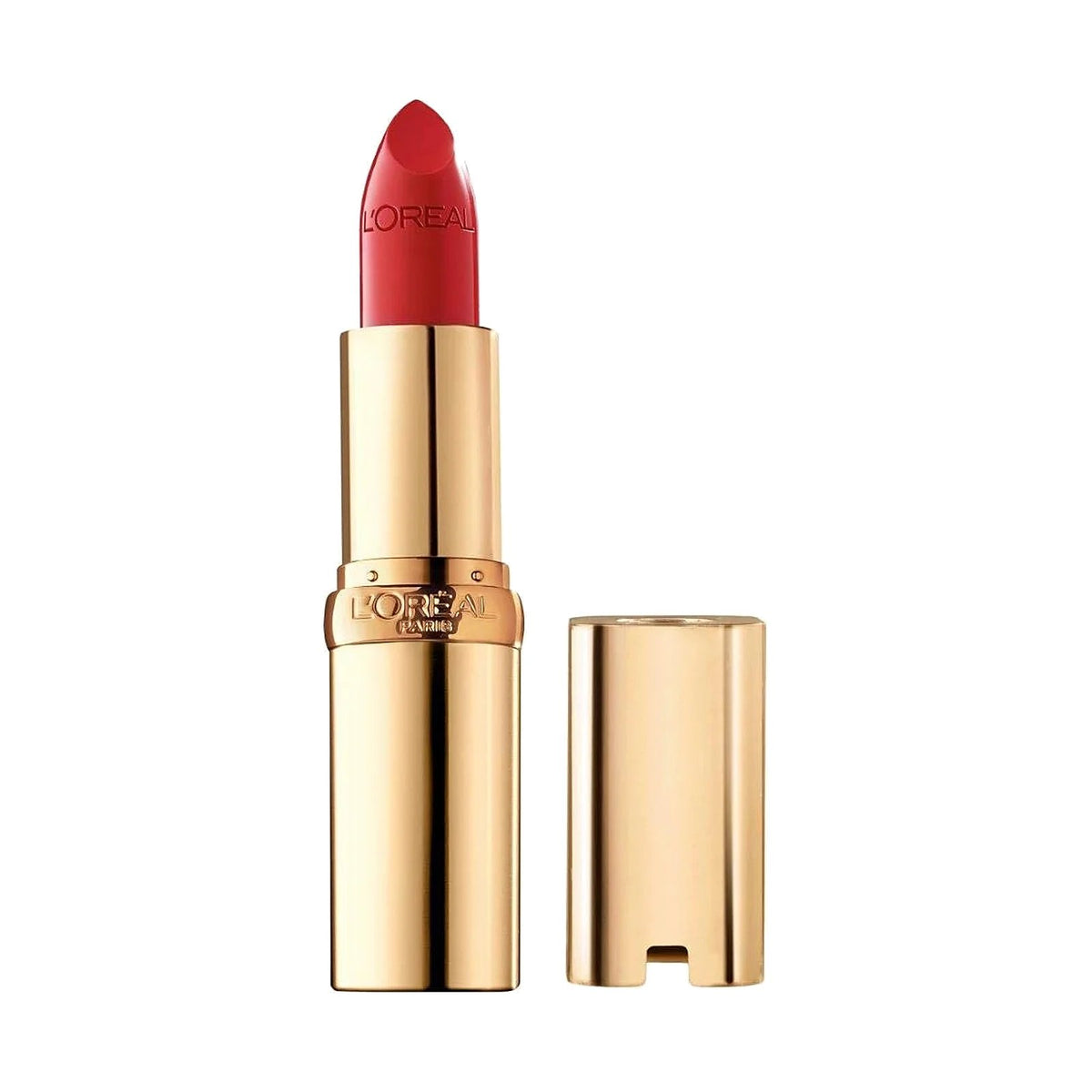 Rouge à lèvres L'Oréal Paris Color Riche, teinte 350 British Red, sur fond blanc