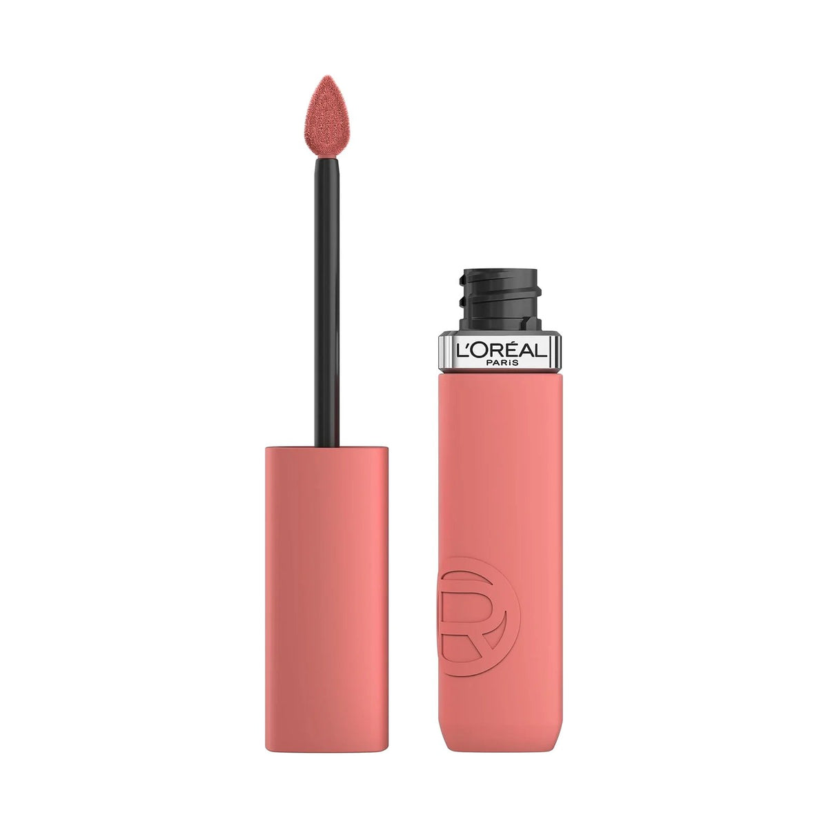 Rouge à lèvres liquide L'Oréal Paris Infaillible Matte Resistance, teinte 210 Tropical Vacay, sur fond blanc