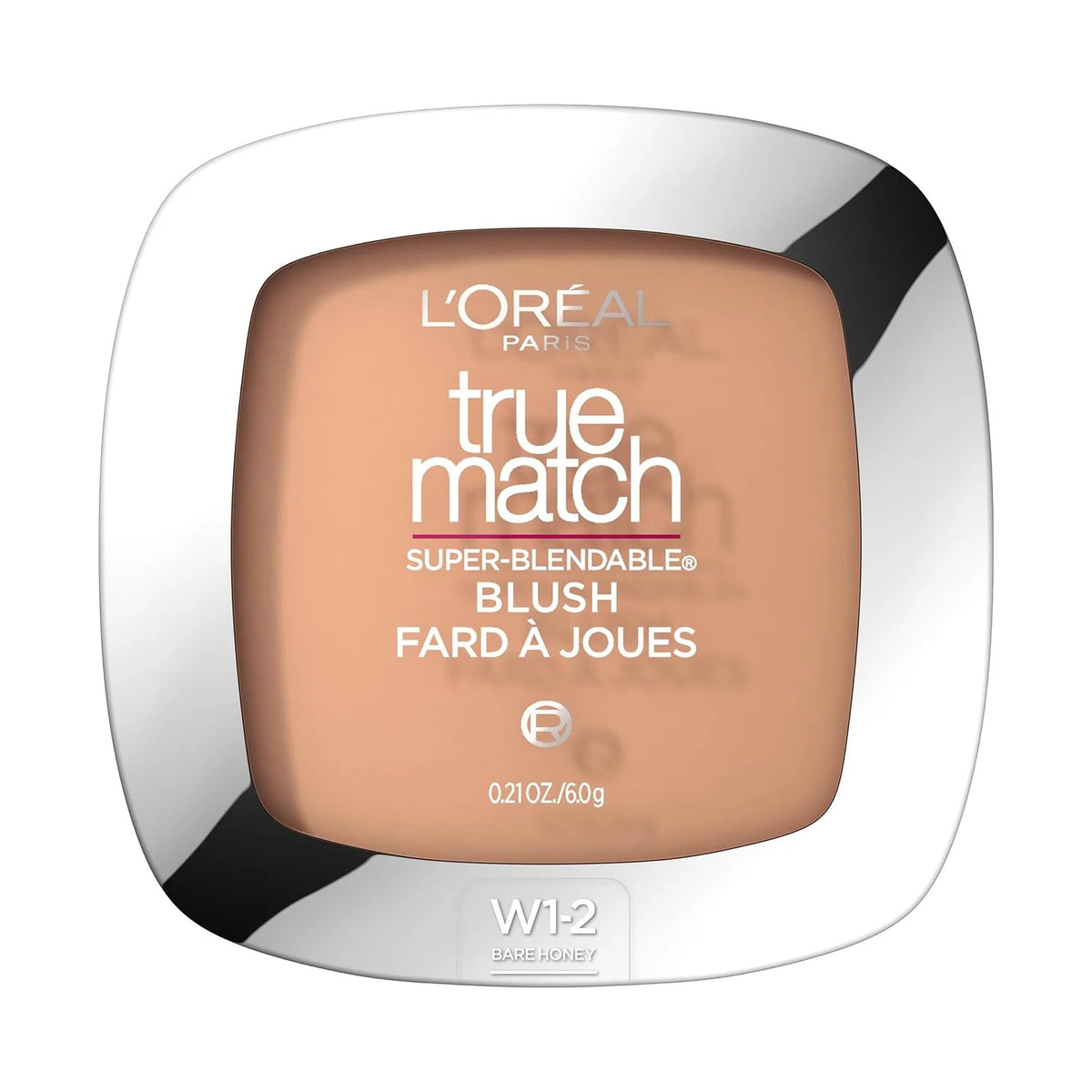 Blush poudre L'Oréal Paris True Match dans son boîtier, teinte Bare Honey, sur fond blanc