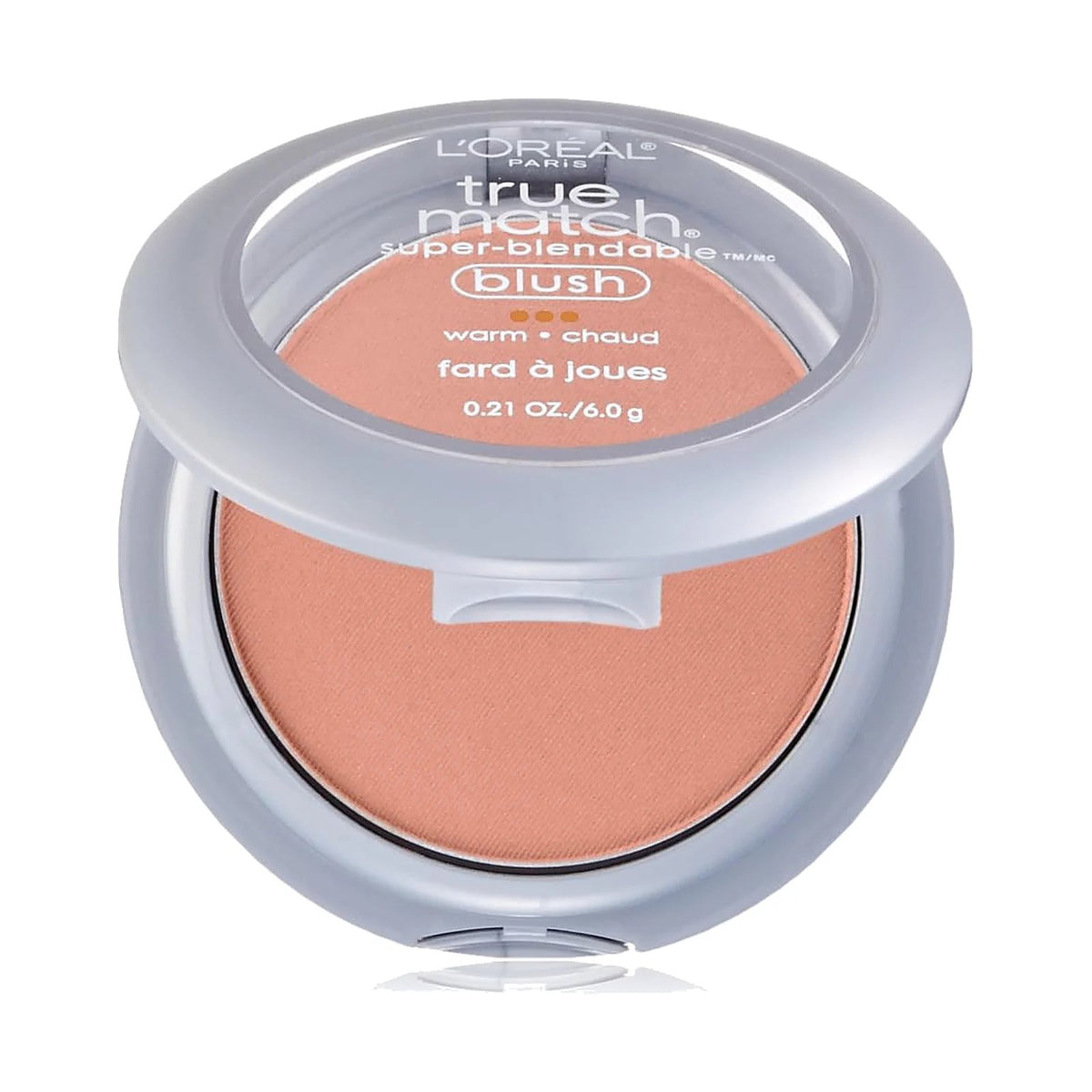 Blush poudre L'Oréal Paris True Match dans son boîtier, teinte Innocent Flush, sur fond blanc