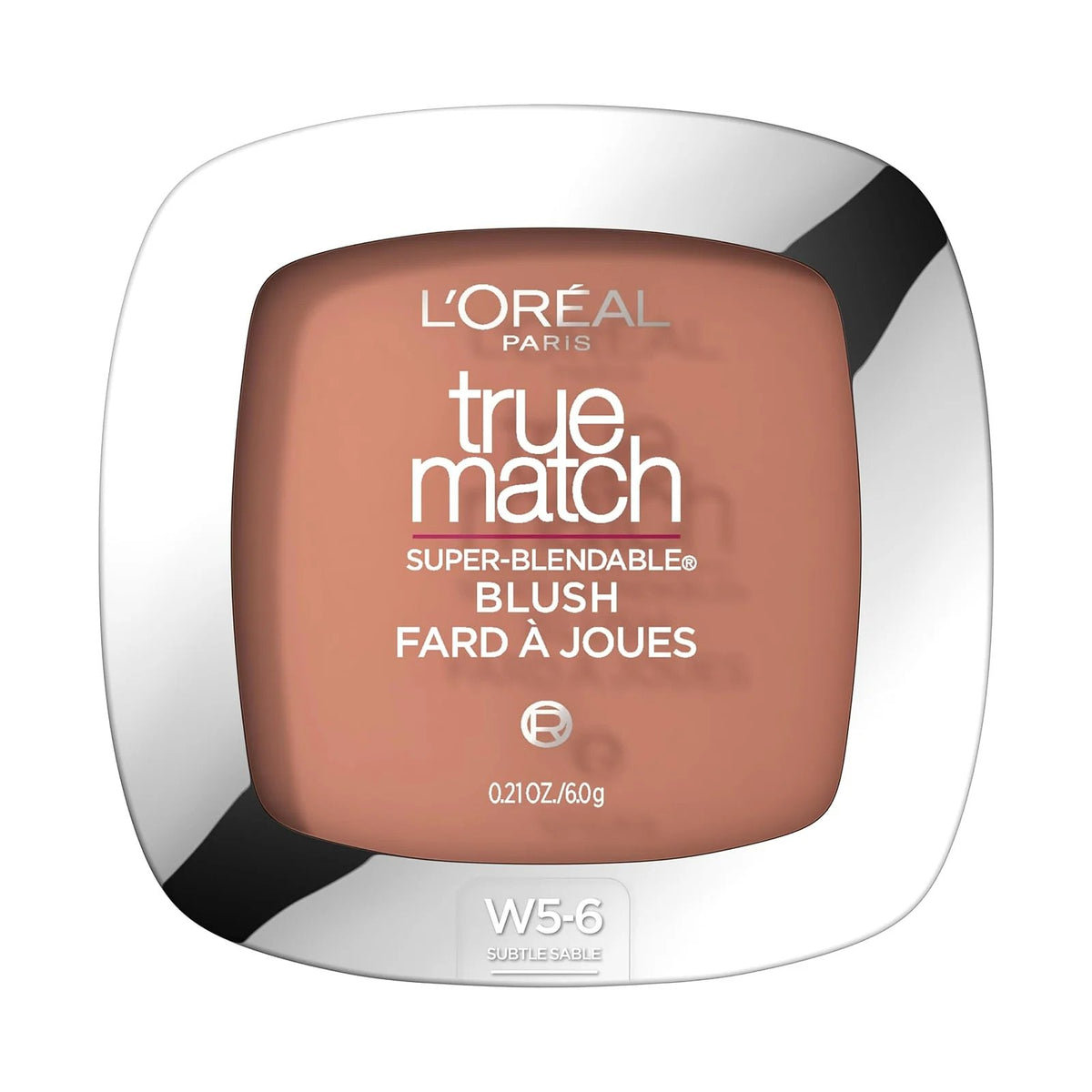 Blush poudre L'Oréal Paris True Match dans son boîtier, teinte Subtle Sable, sur fond blanc