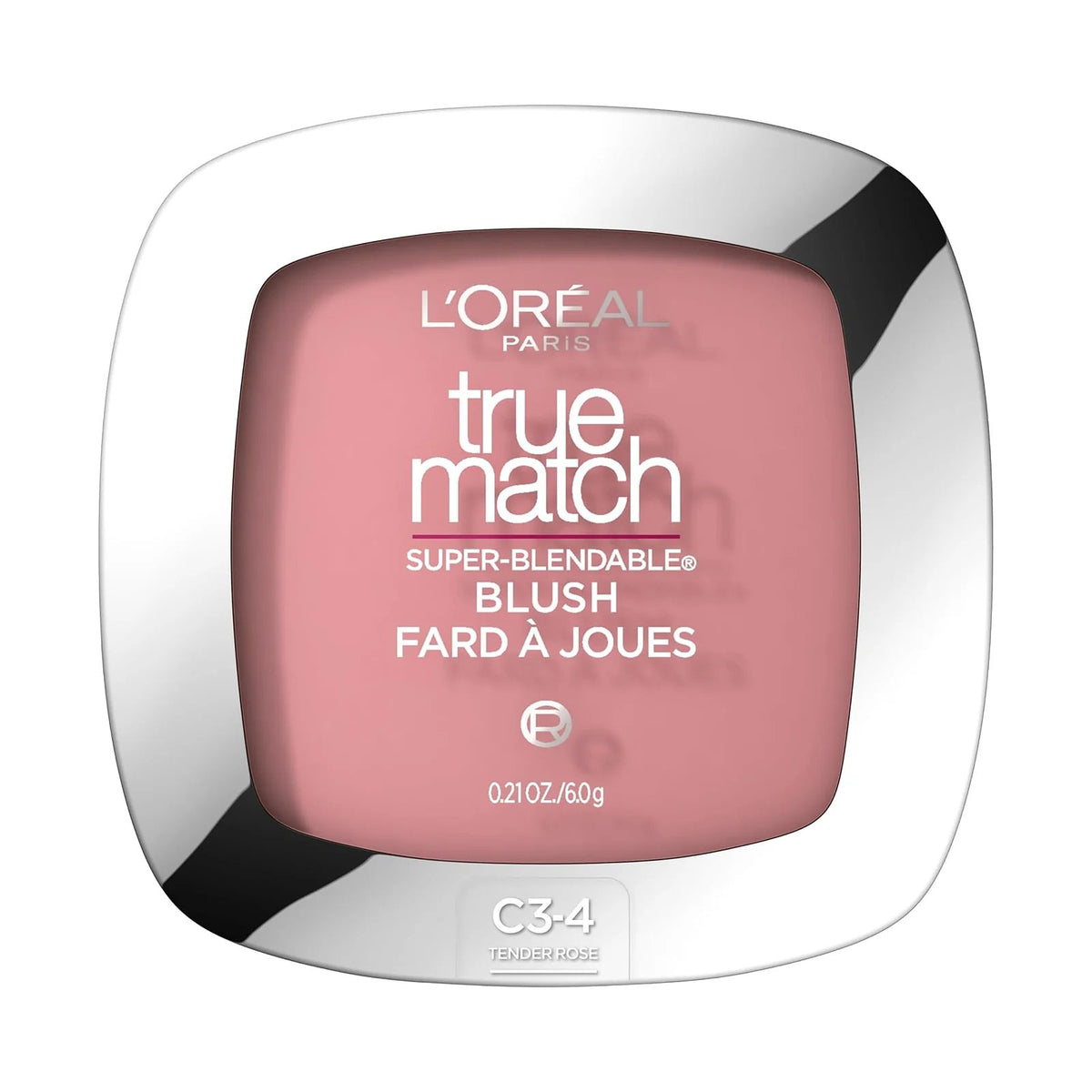 Blush poudre L'Oréal Paris True Match dans son boîtier, teinte Tender Rose, sur fond blanc