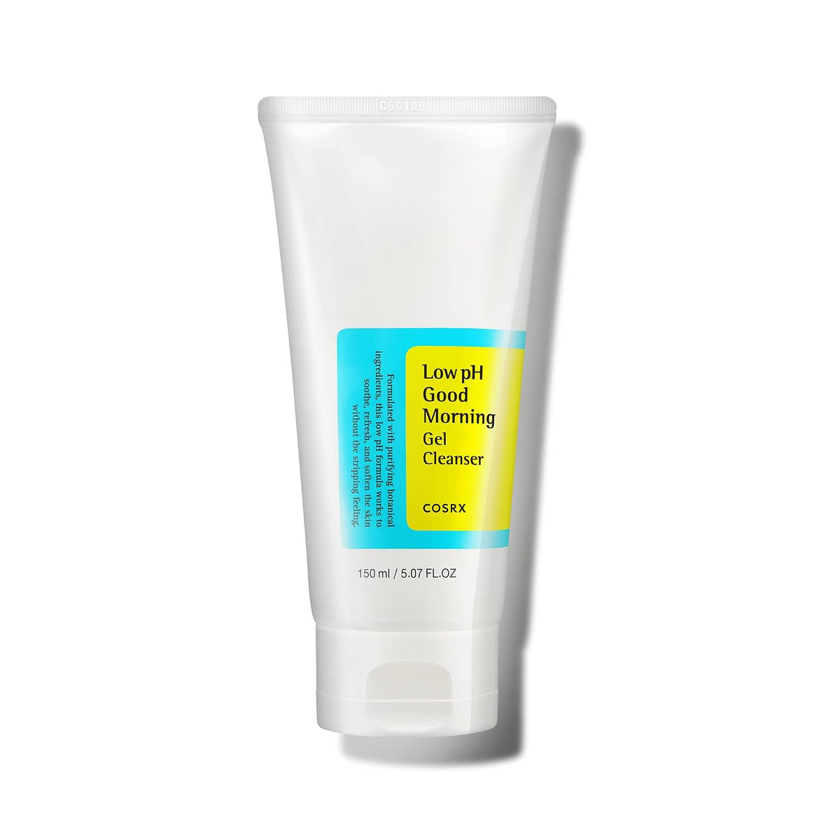 COSRX Low pH Good Morning Gel Cleanser 150 ml, tube de nettoyant gel, vu de face sur fond neutre