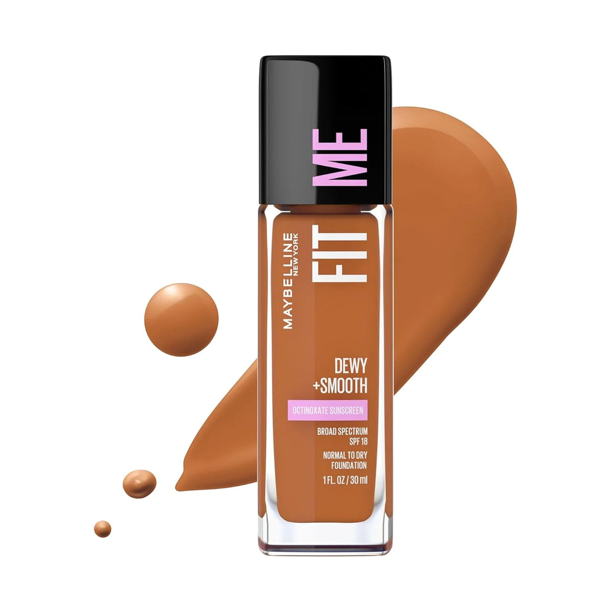 Fond de teint Maybelline Fit Me Dewy + Smooth 30 ml, teinte 360 Mocha, sur fond blanc