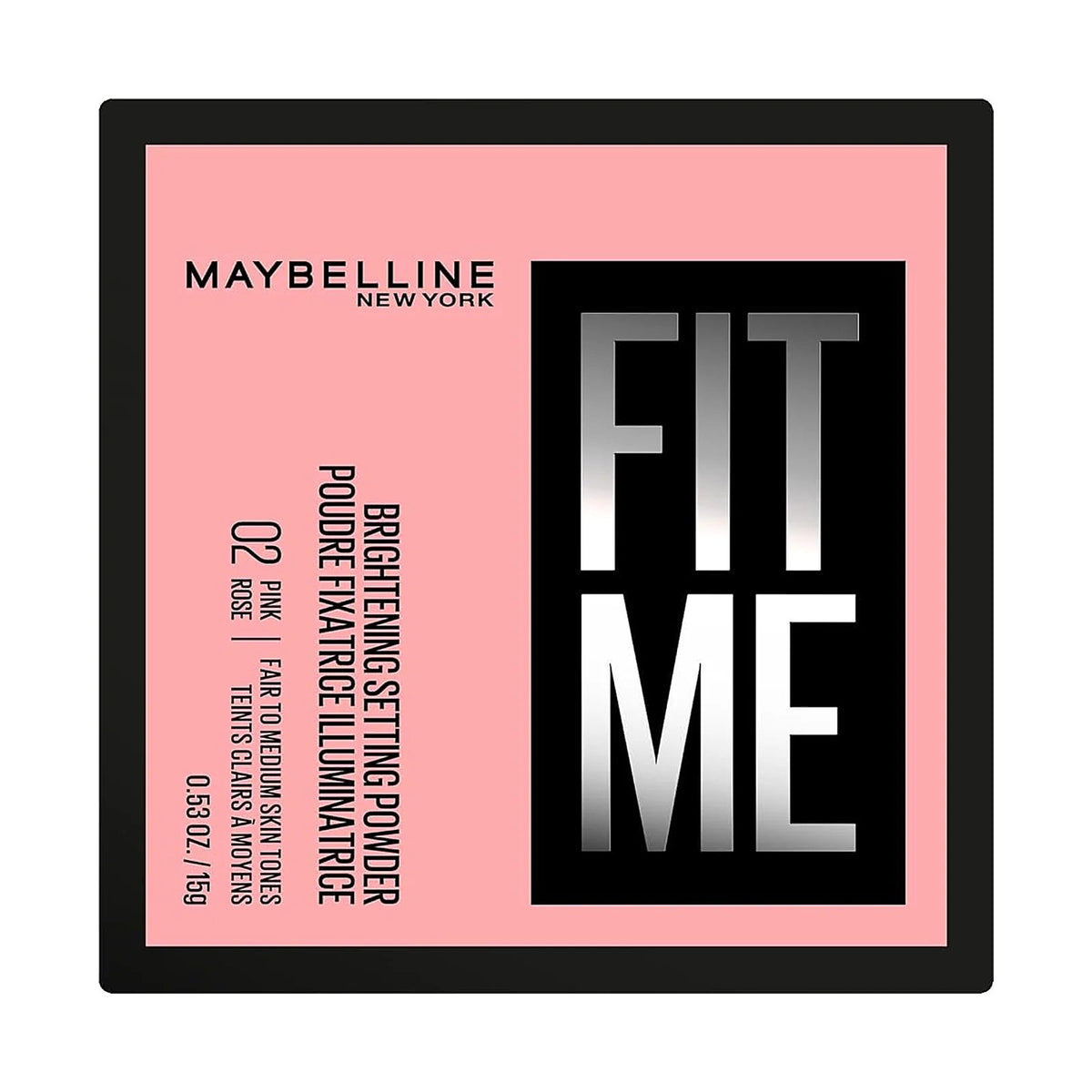 Poudre libre Maybelline Fit Me Loose Setting Powder 15 g, teinte 01 Brightening Pink, sur fond blanc