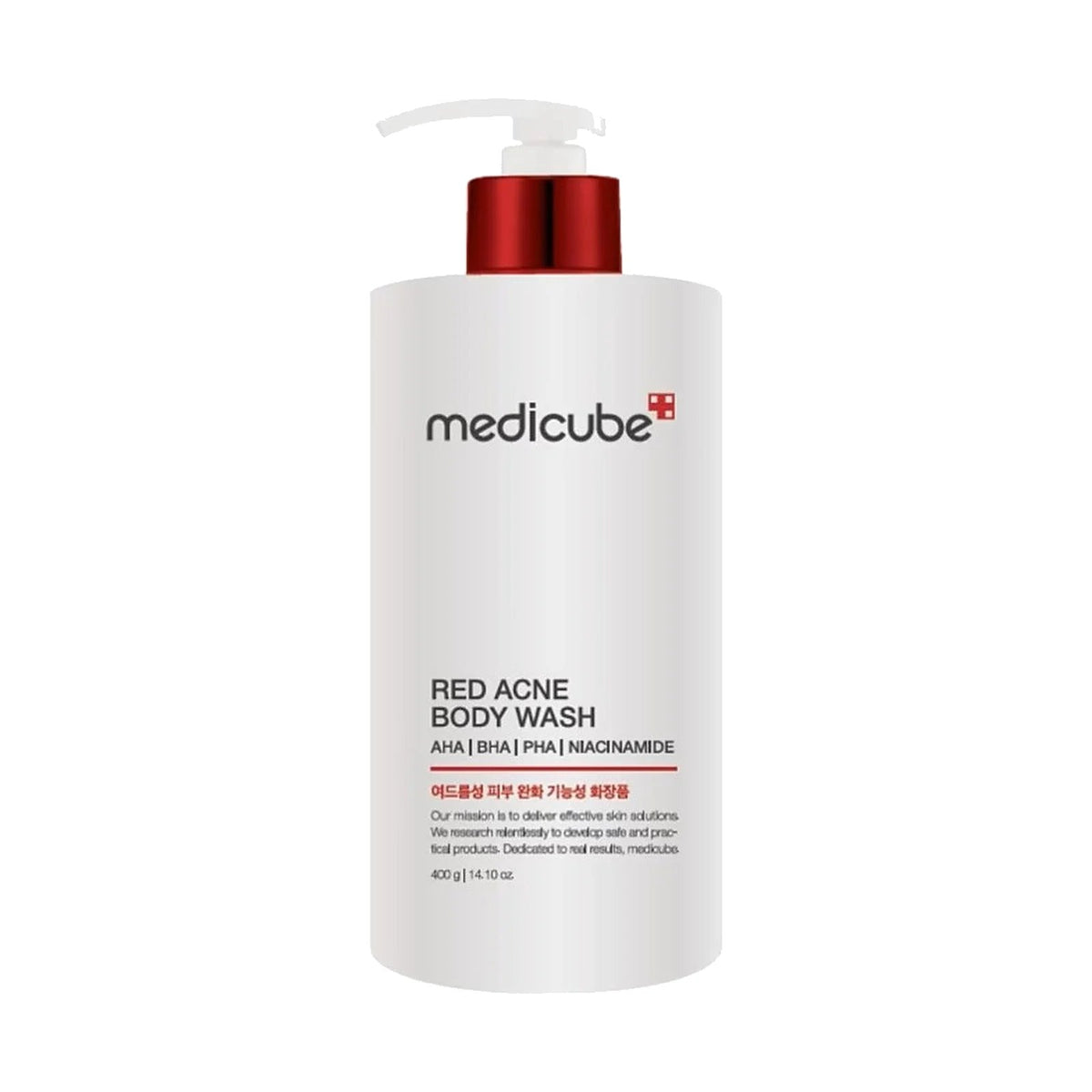 Gel douche Medicube Red Acne Body Wash 2.0 400 g, flacon pompe seul sur fond blanc