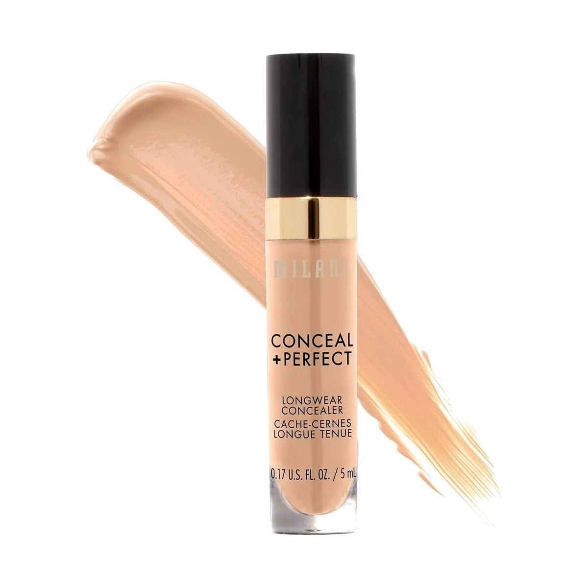 Anticernes Milani Conceal + Perfect Longwear 5 ml, teinte 135 Medium Beige, sur fond blanc