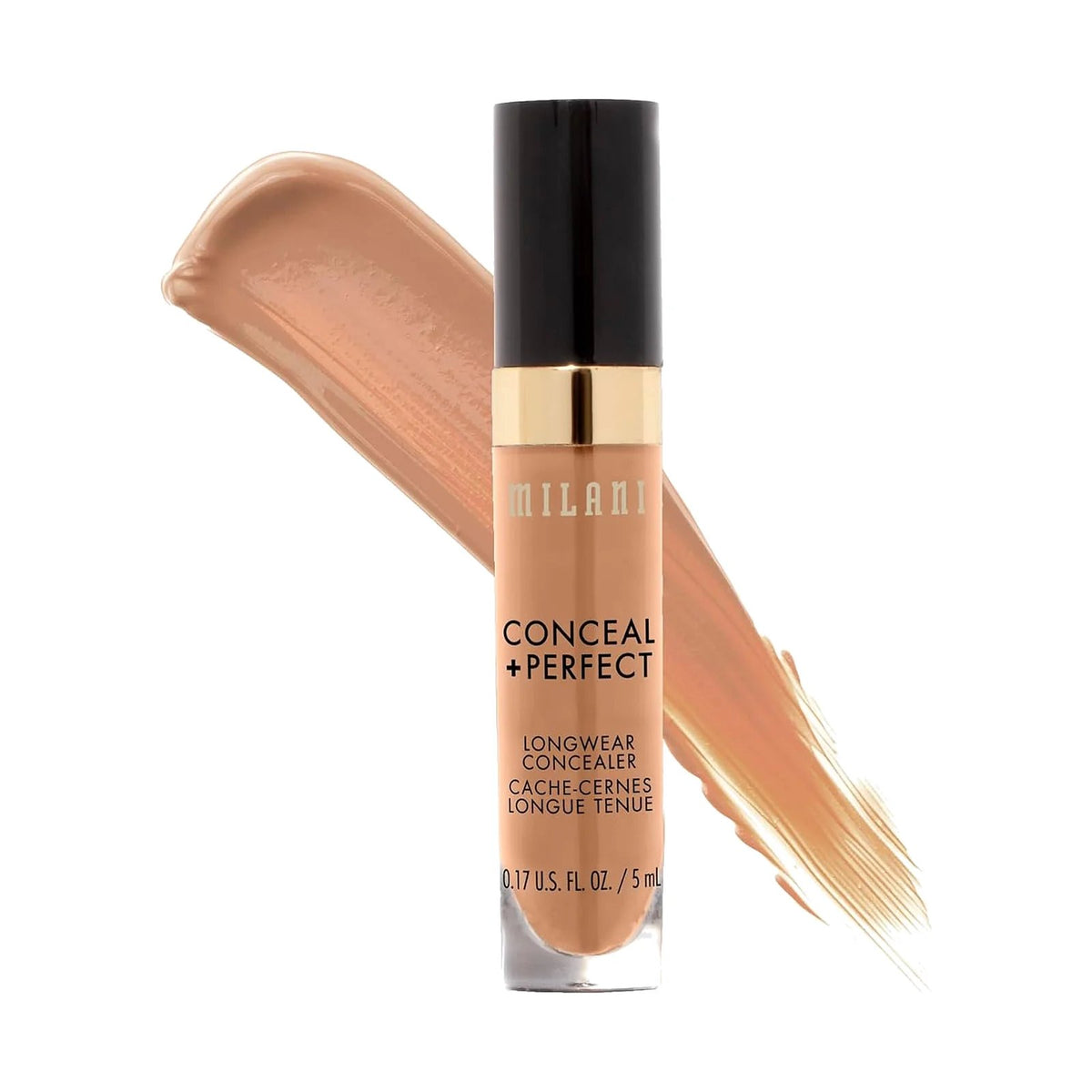 Anticernes Milani Conceal + Perfect Longwear 5 ml, teinte Beige, sur fond blanc