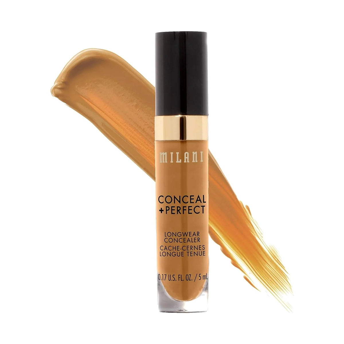 Anticernes Milani Conceal + Perfect Longwear 5 ml, teinte Deep Tan, sur fond blanc